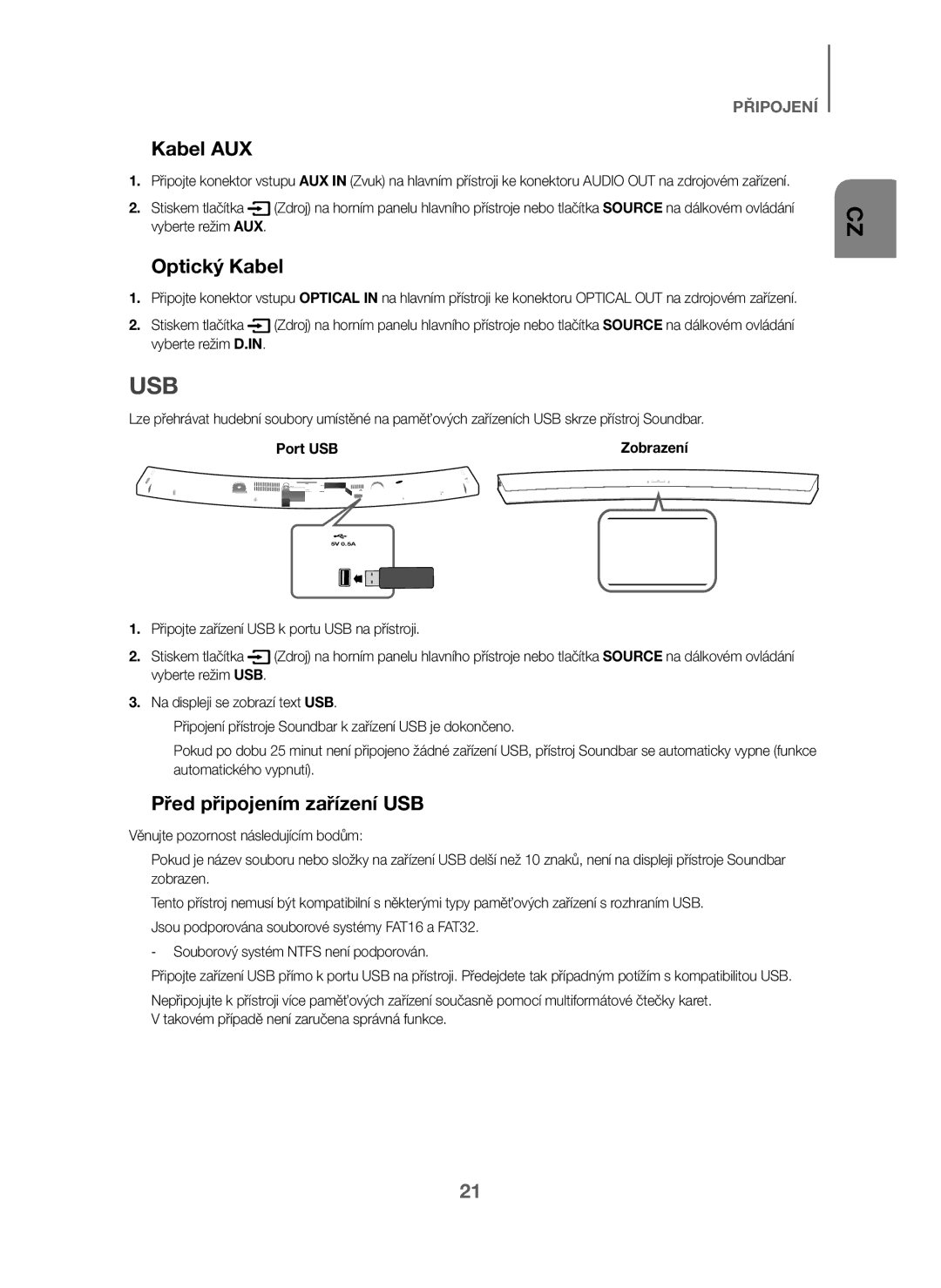 Samsung HW-J6010/XE, HW-J6001/TK, HW-J6000/EN, HW-J6001/EN, HW-J6001/ZF manual + Optický Kabel, + Před připojením zařízení USB 