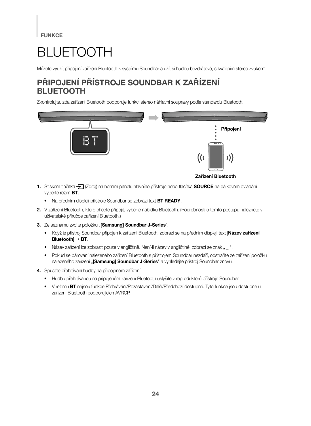 Samsung HW-J6001/EN, HW-J6001/TK manual Připojení Přístroje Soundbar K Zařízení Bluetooth, Připojení Zařízení Bluetooth 