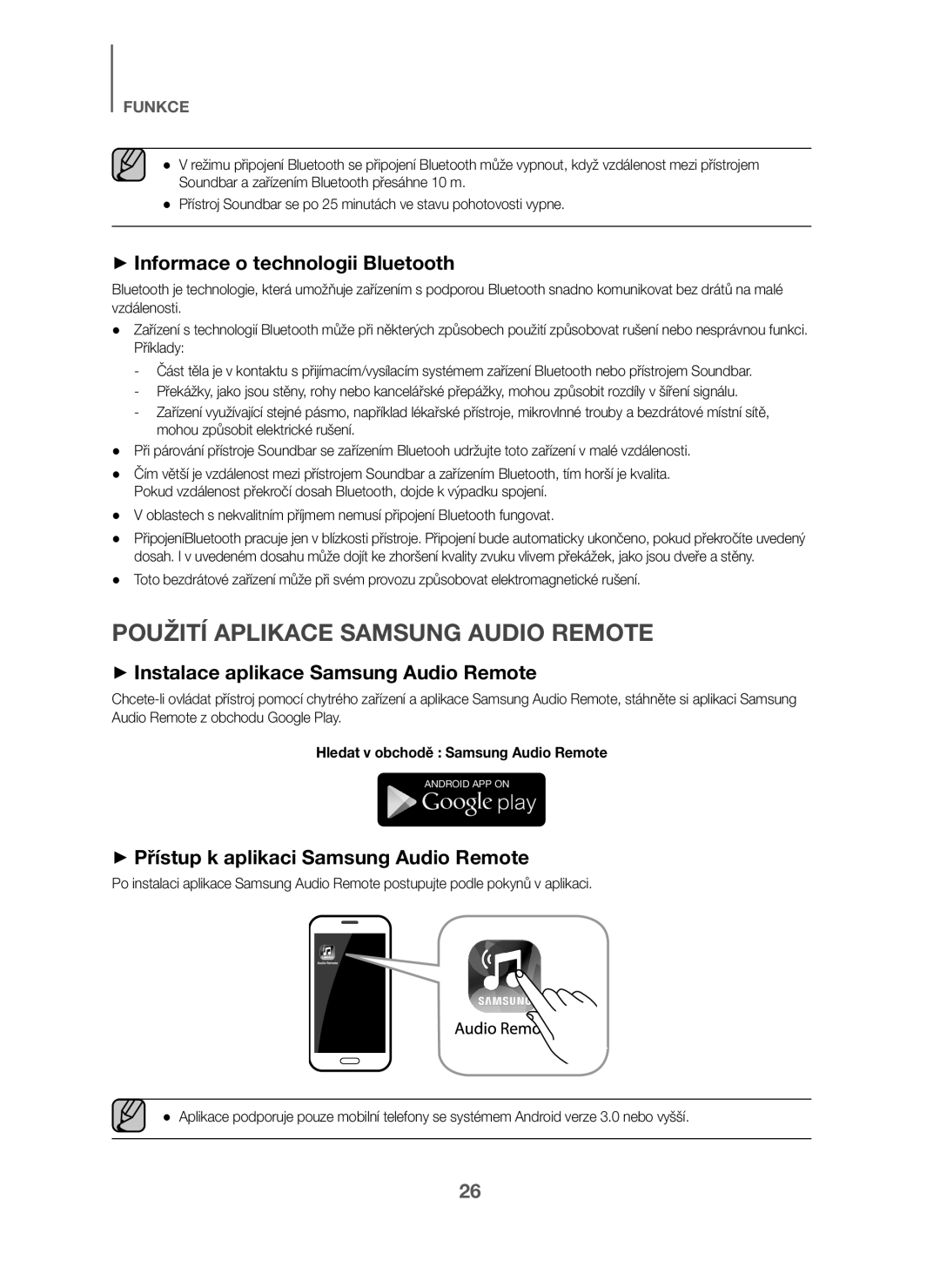 Samsung HW-J6000/ZF, HW-J6001/TK, HW-J6000/EN Použití Aplikace Samsung Audio Remote, + Informace o technologii Bluetooth 