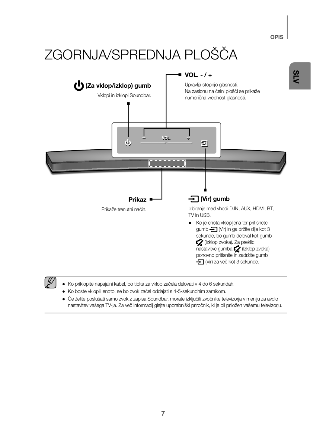 Samsung HW-J6010/XE, HW-J6001/TK, HW-J6000/EN, HW-J6001/EN ZGORNJA/SPREDNJA Plošča, Za vklop/izklop gumb, Prikaz Vir gumb 