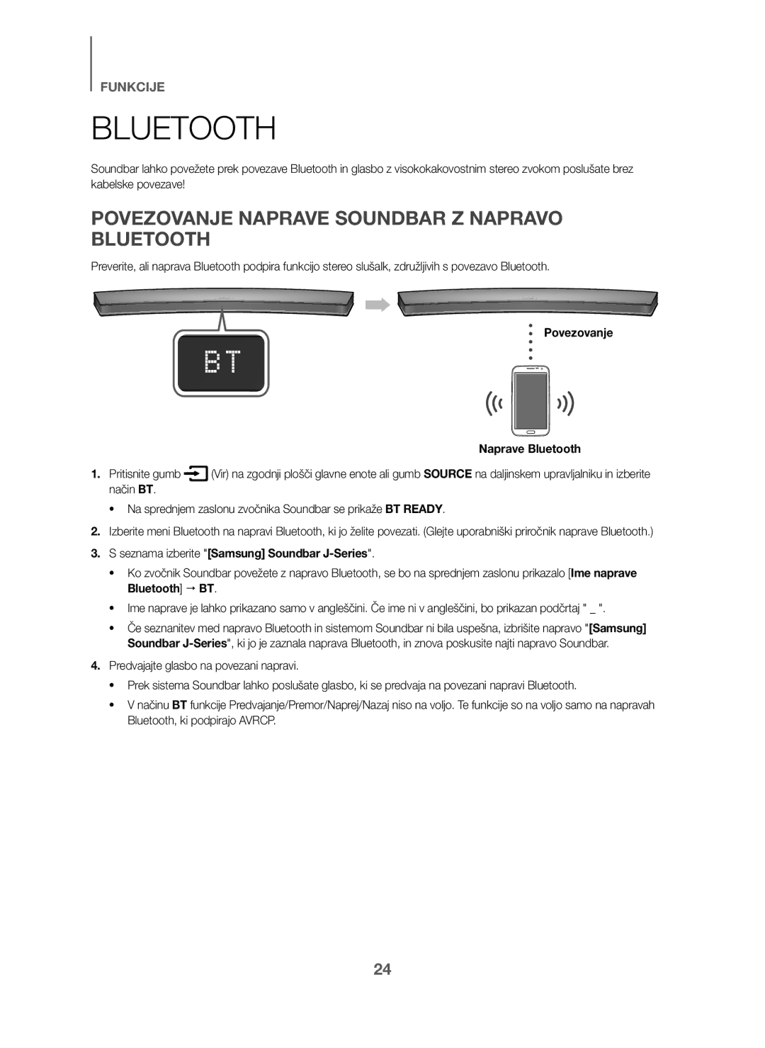 Samsung HW-J6001/TK, HW-J6000/EN manual Povezovanje Naprave Soundbar Z Napravo Bluetooth, Povezovanje Naprave Bluetooth 