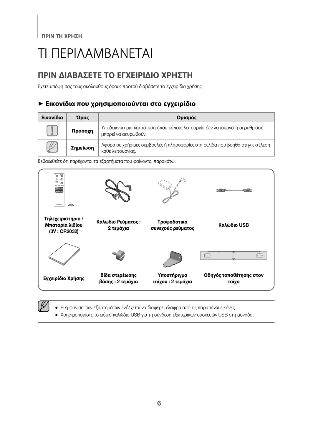 Samsung HW-J6000/ZF, HW-J6001/TK, HW-J6000/EN, HW-J6001/EN manual ΤΙ Περιλαμβανεται, Πριν Διαβασετε ΤΟ Εγχειριδιο Χρηστη 