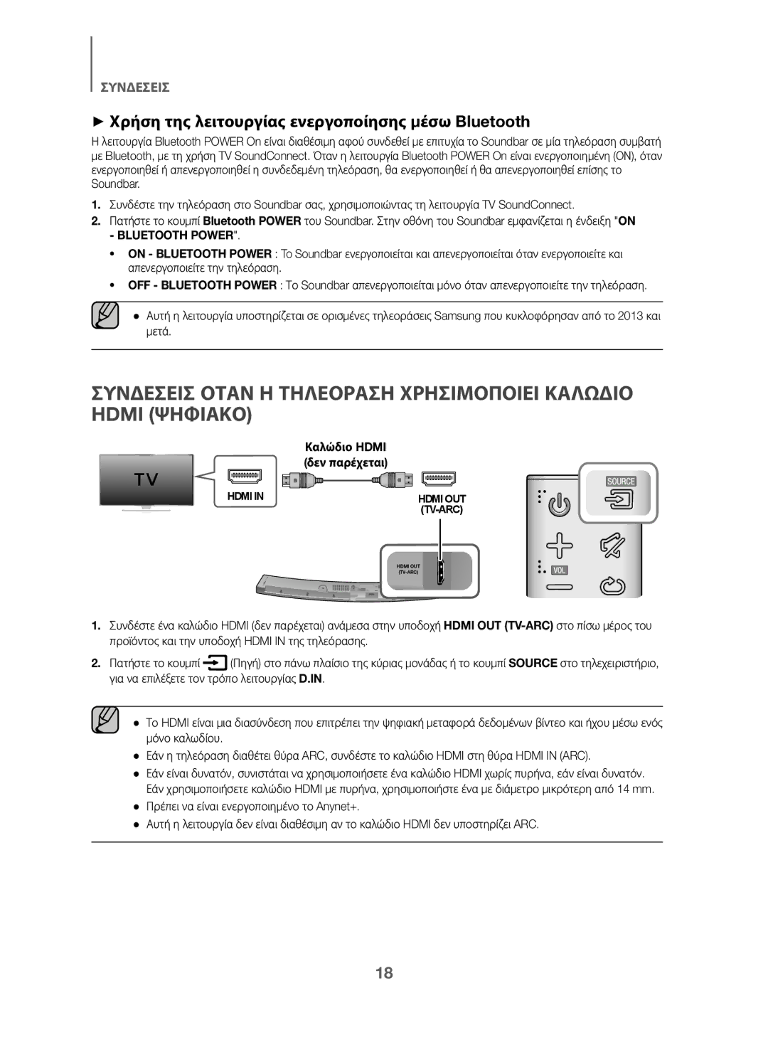 Samsung HW-J6001/TK, HW-J6000/EN manual + Χρήση της λειτουργίας ενεργοποίησης μέσω Bluetooth, Καλώδιο Hdmi, Δεν παρέχεται 