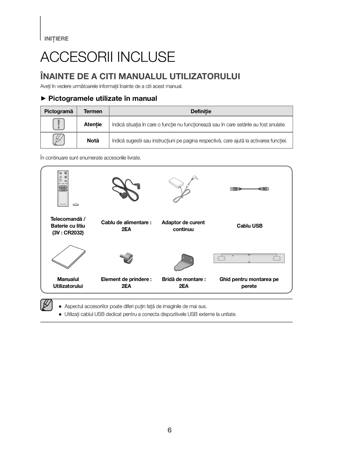 Samsung HW-J6001/EN Accesorii Incluse, Înainte DE a Citi Manualul Utilizatorului, + Pictogramele utilizate în manual 