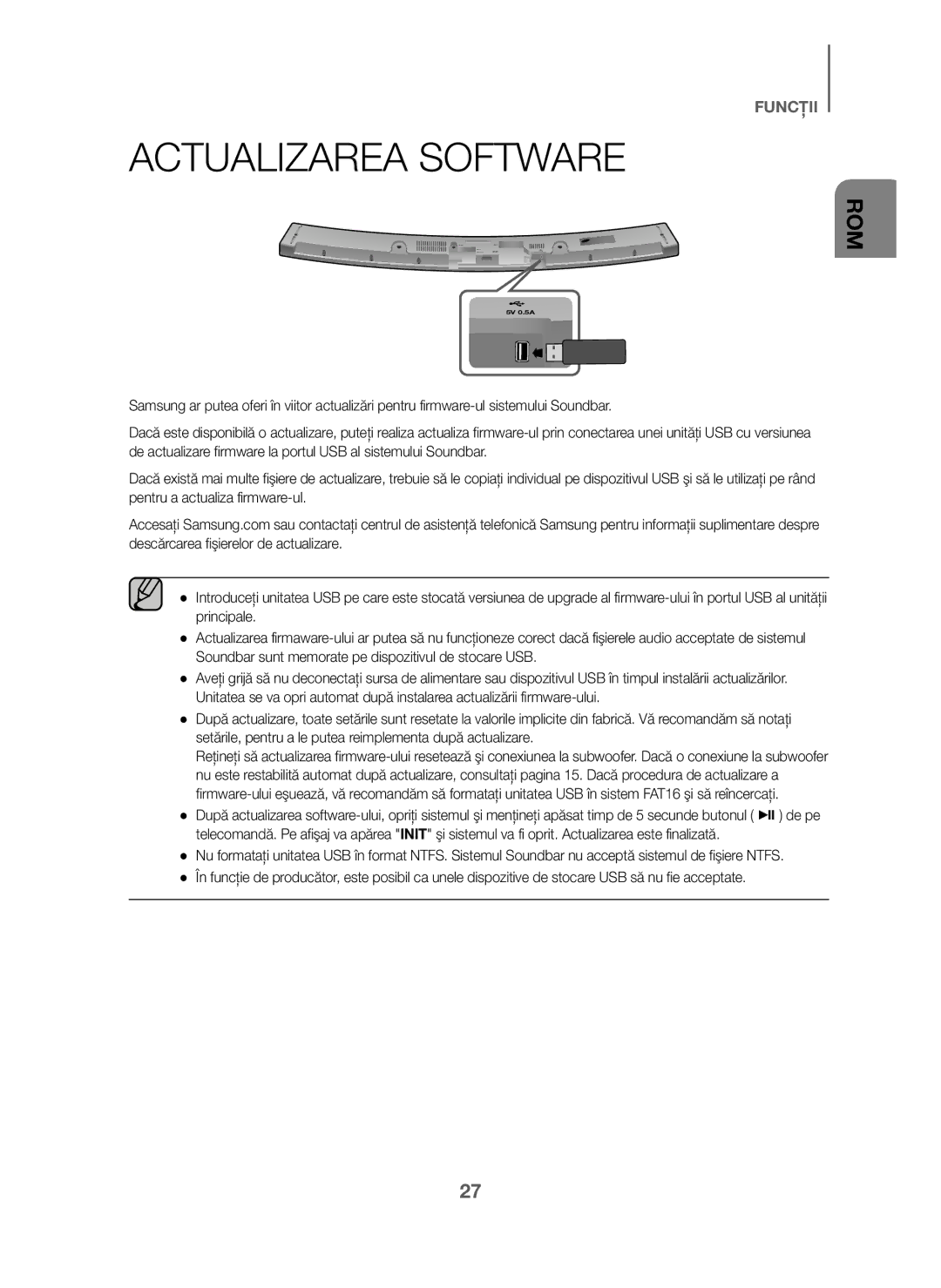 Samsung HW-J6010/XE, HW-J6001/TK, HW-J6000/EN, HW-J6001/EN, HW-J6001/ZF, HW-J6000/ZF, HW-J6001/XN manual Actualizarea Software 