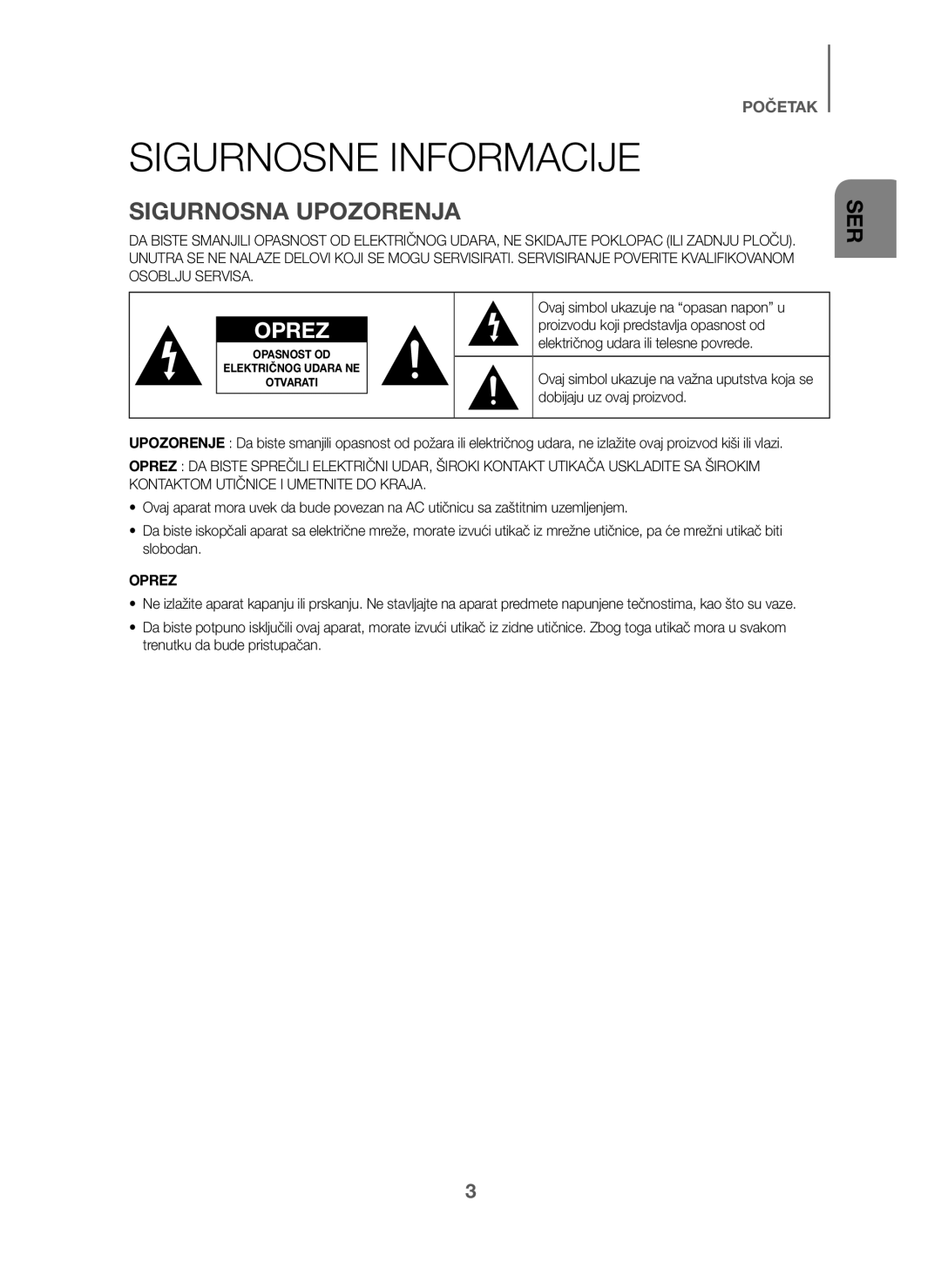 Samsung HW-J6001/ZF, HW-J6001/TK, HW-J6000/EN, HW-J6001/EN, HW-J6000/ZF manual Sigurnosne Informacije, Sigurnosna Upozorenja 