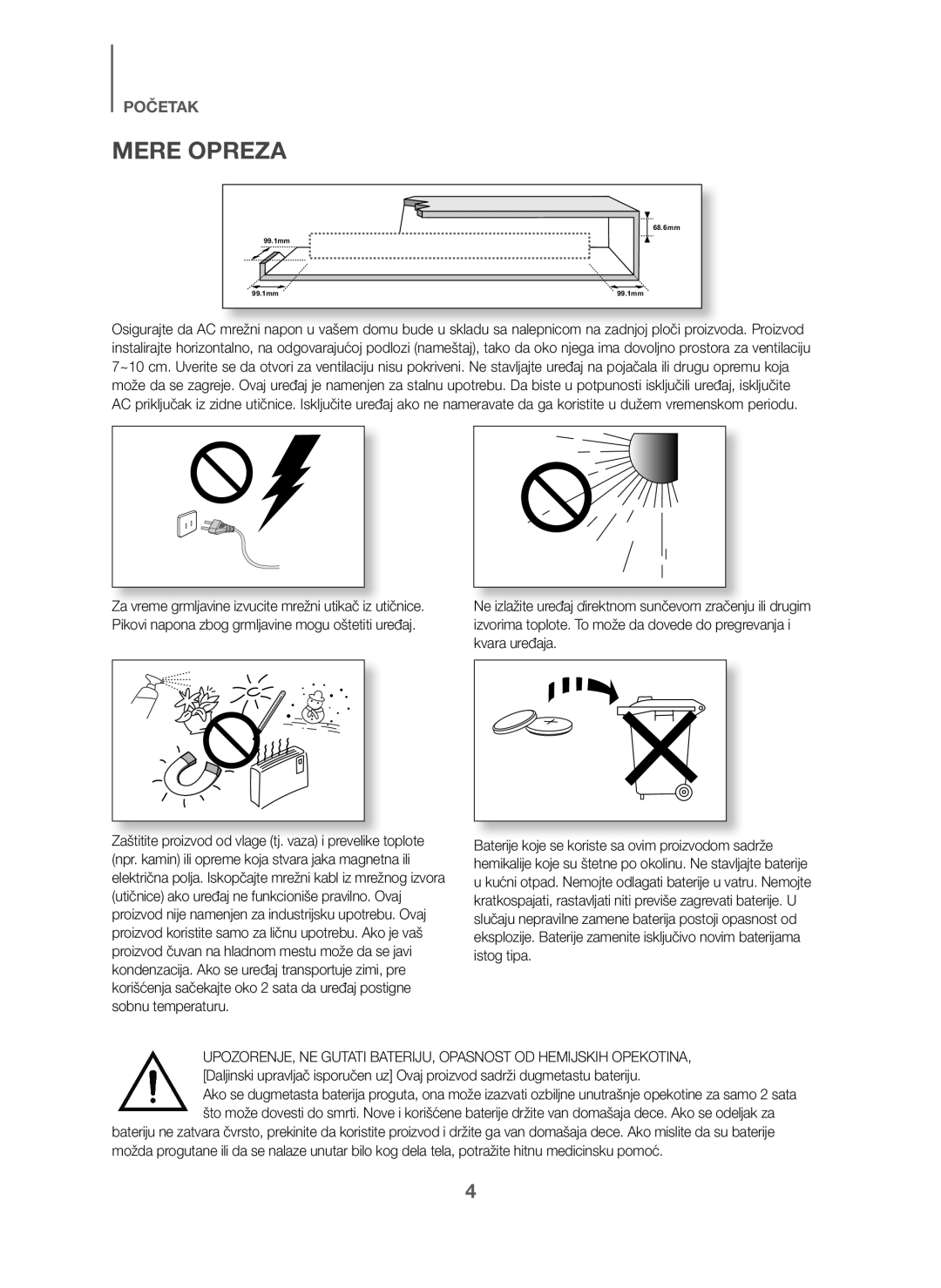 Samsung HW-J6000/ZF, HW-J6001/TK, HW-J6000/EN manual Mere Opreza, Za vreme grmljavine izvucite mrežni utikač iz utičnice 