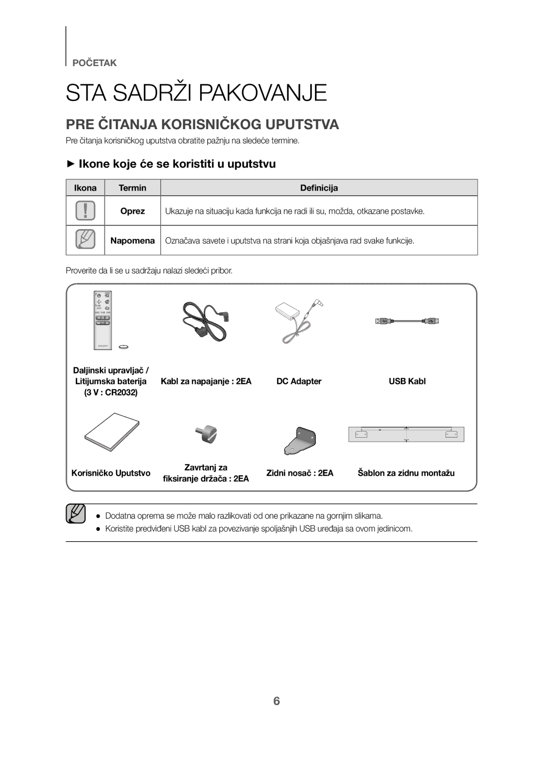 Samsung HW-J6011/XE manual STA Sadrži Pakovanje, PRE Čitanja Korisničkog Uputstva, + Ikone koje će se koristiti u uputstvu 