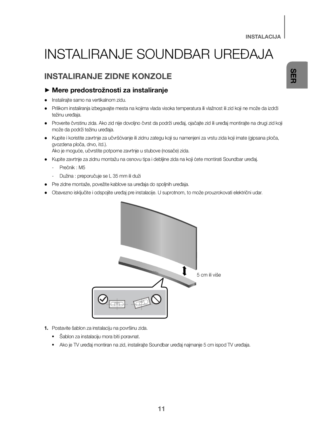 Samsung HW-J6001/ZF, HW-J6001/TK, HW-J6000/EN manual Instaliranje Zidne Konzole, + Mere predostrožnosti za instaliranje 