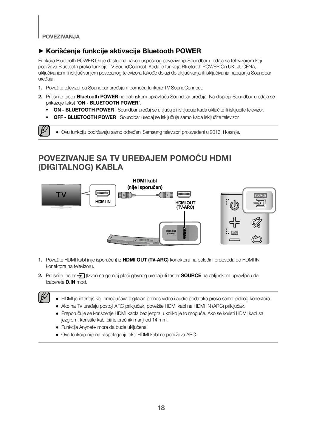 Samsung HW-J6001/EN, HW-J6001/TK manual Povezivanje SA TV Uređajem Pomoću Hdmi Digitalnog Kabla, Hdmi kabl Nije isporučen 