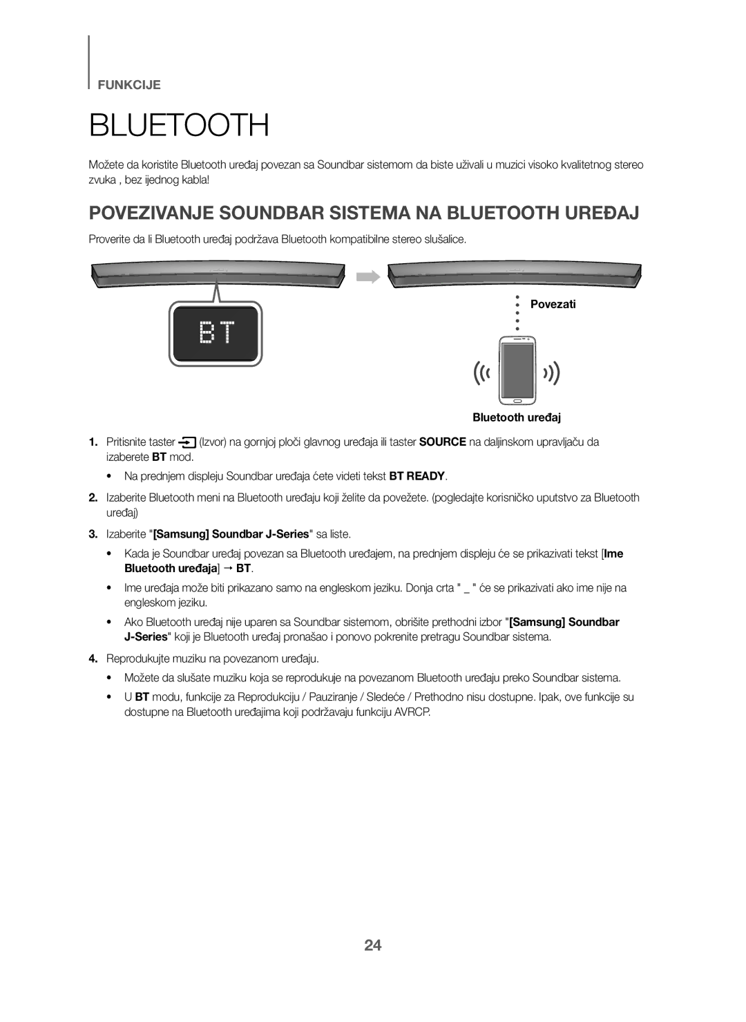 Samsung HW-J6001/TK, HW-J6000/EN, HW-J6001/EN Povezivanje Soundbar Sistema NA Bluetooth Uređaj, Povezati Bluetooth uređaj 