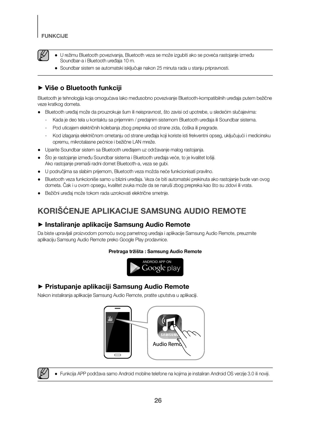 Samsung HW-J6001/EN, HW-J6001/TK, HW-J6000/EN manual Korišćenje Aplikacije Samsung Audio Remote, + Više o Bluetooth funkciji 