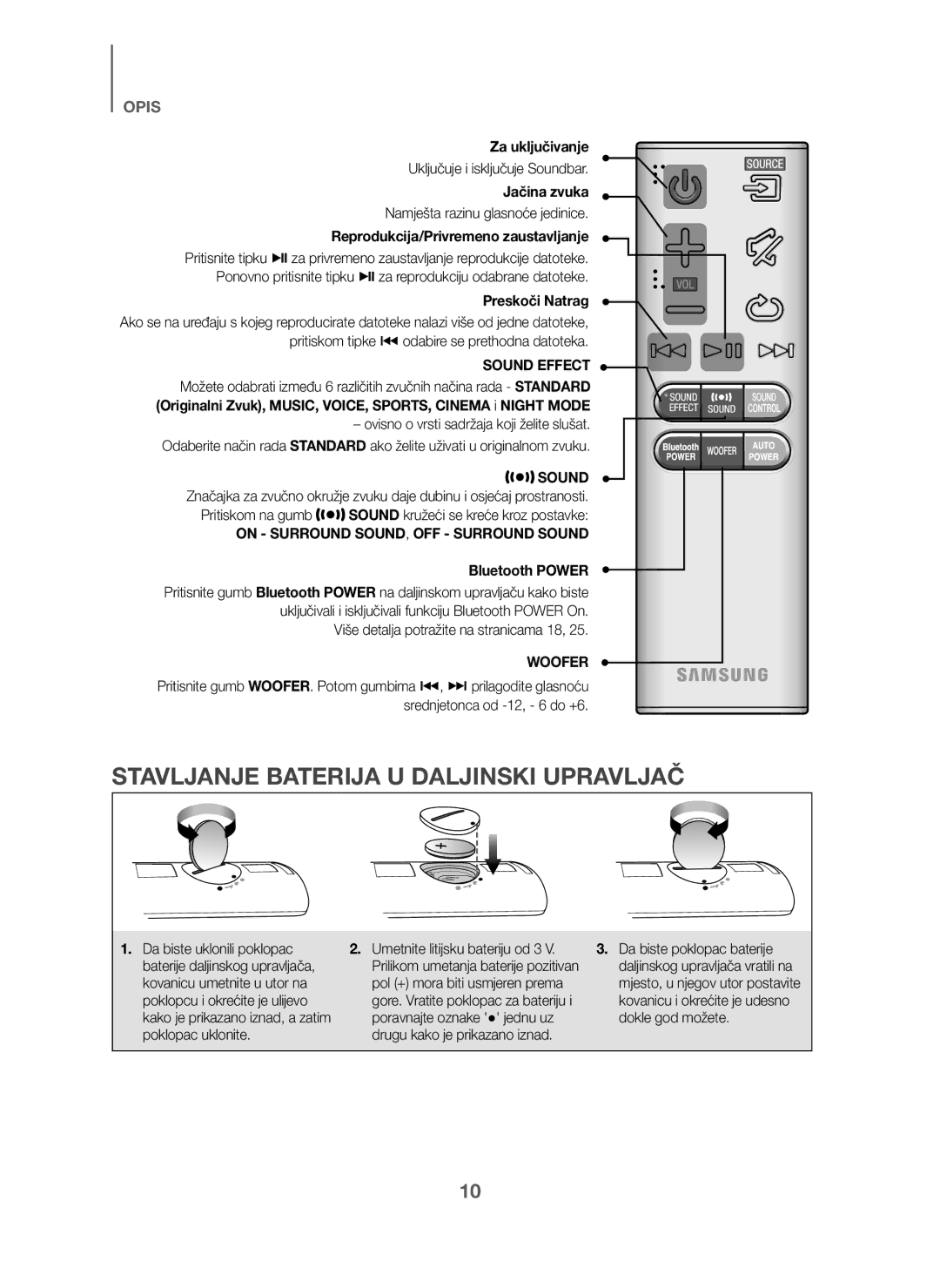 Samsung HW-J6001/TK, HW-J6000/EN, HW-J6001/EN manual Za uključivanje, Reprodukcija/Privremeno zaustavljanje, Preskoči Natrag 