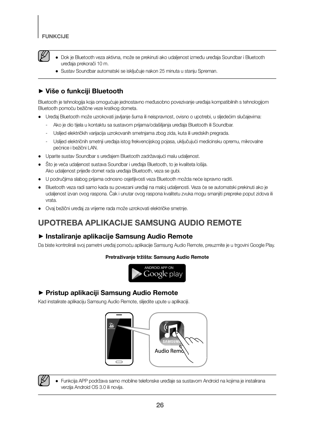 Samsung HW-J6001/TK, HW-J6000/EN, HW-J6001/EN manual Upotreba Aplikacije Samsung Audio Remote, + Više o funkciji Bluetooth 