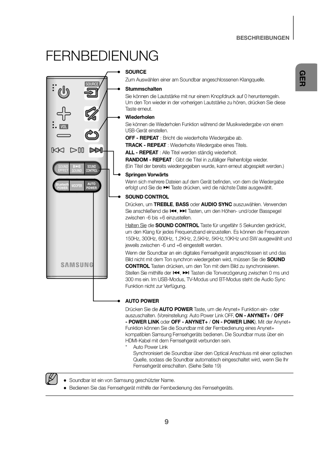 Samsung HW-J6001/XN, HW-J6001/TK, HW-J6000/EN, HW-J6001/EN manual Fernbedienung, Stummschalten, Wiederholen, Springen Vorwärts 