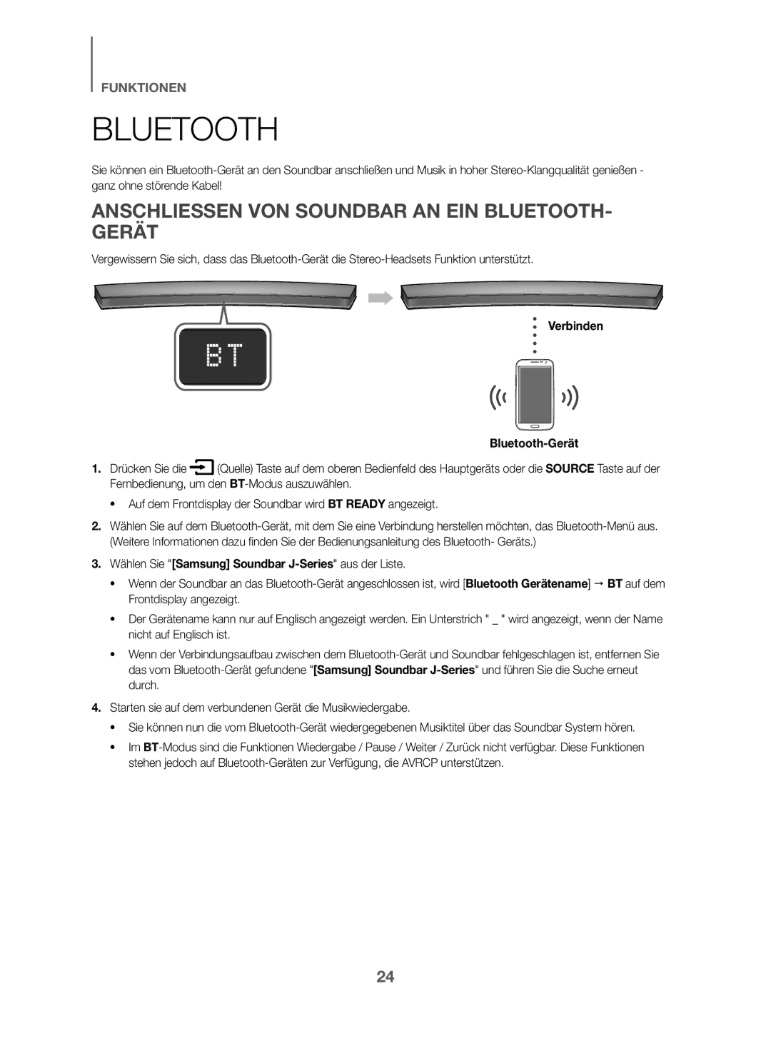 Samsung HW-J6000/ZF, HW-J6001/TK, HW-J6000/EN Anschliessen VON Soundbar AN EIN BLUETOOTH- Gerät, Verbinden Bluetooth-Gerät 