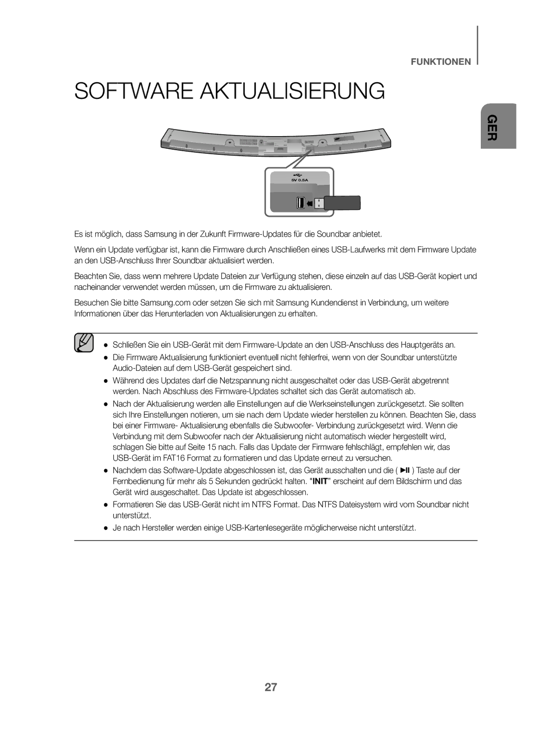 Samsung HW-J6010/XE, HW-J6001/TK, HW-J6000/EN, HW-J6001/EN, HW-J6001/ZF, HW-J6000/ZF, HW-J6001/XN manual Software Aktualisierung 