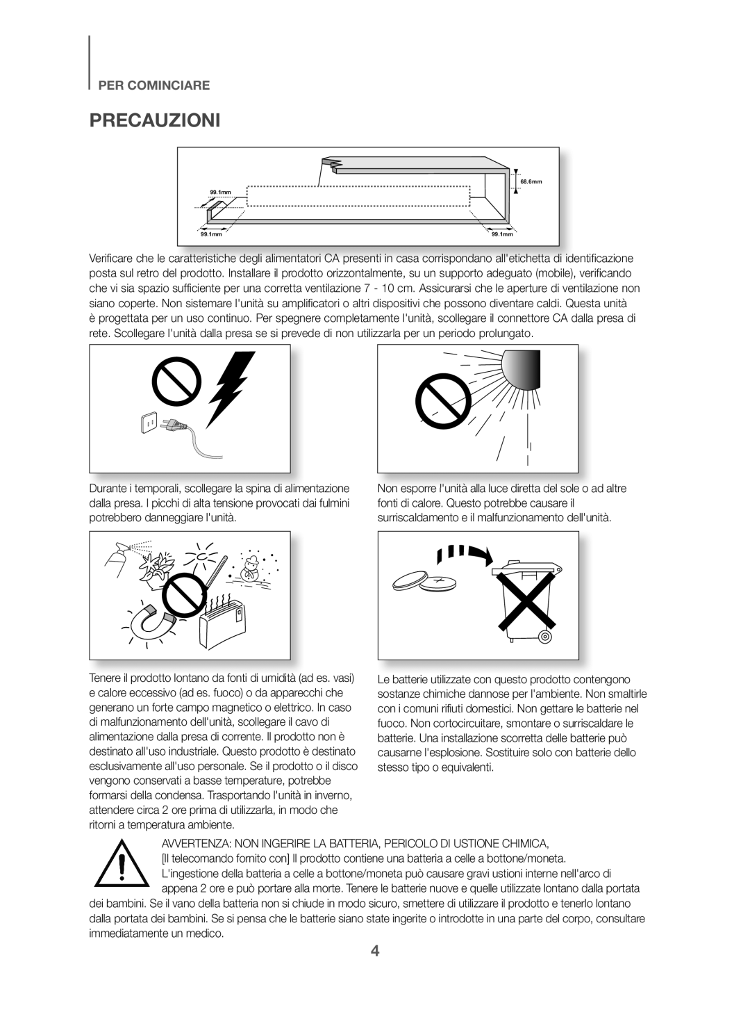 Samsung HW-J6011/XE, HW-J6001/TK, HW-J6000/EN manual Precauzioni, Non esporre lunità alla luce diretta del sole o ad altre 