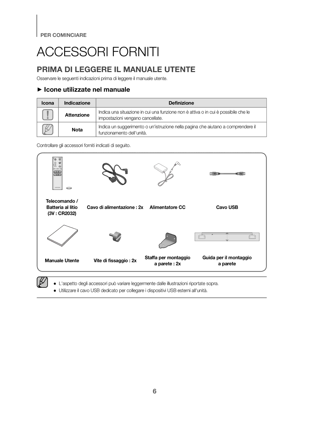 Samsung HW-J6001/TK, HW-J6000/EN Accessori Forniti, Prima DI Leggere IL Manuale Utente, + Icone utilizzate nel manuale 