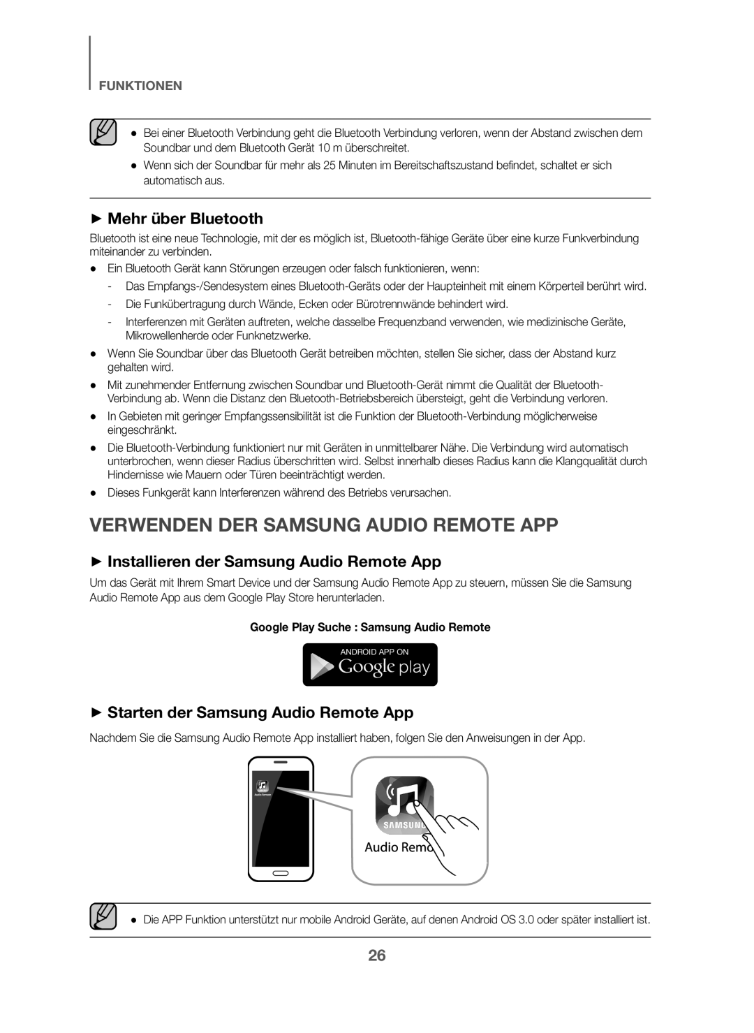 Samsung HW-J6000/ZF Verwenden DER Samsung Audio Remote APP, + Mehr über Bluetooth, + Starten der Samsung Audio Remote App 