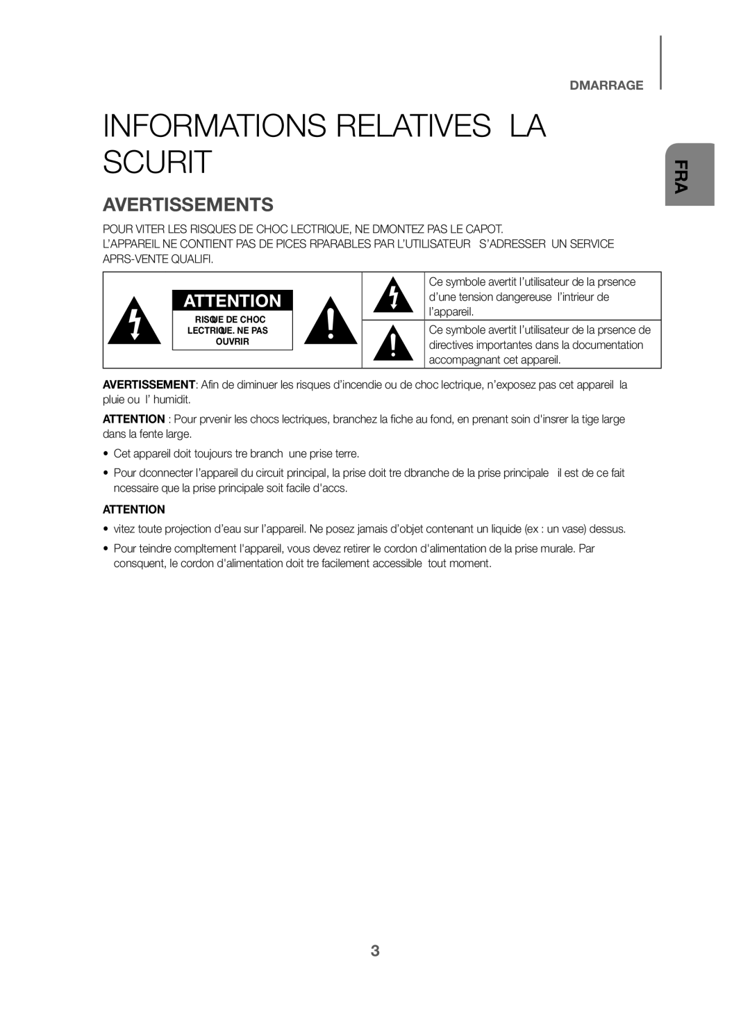 Samsung HW-J6000/EN manual Informations Relatives À LA Sécurité, Avertissements, ’une tension dangereuse à l’intérieur de 