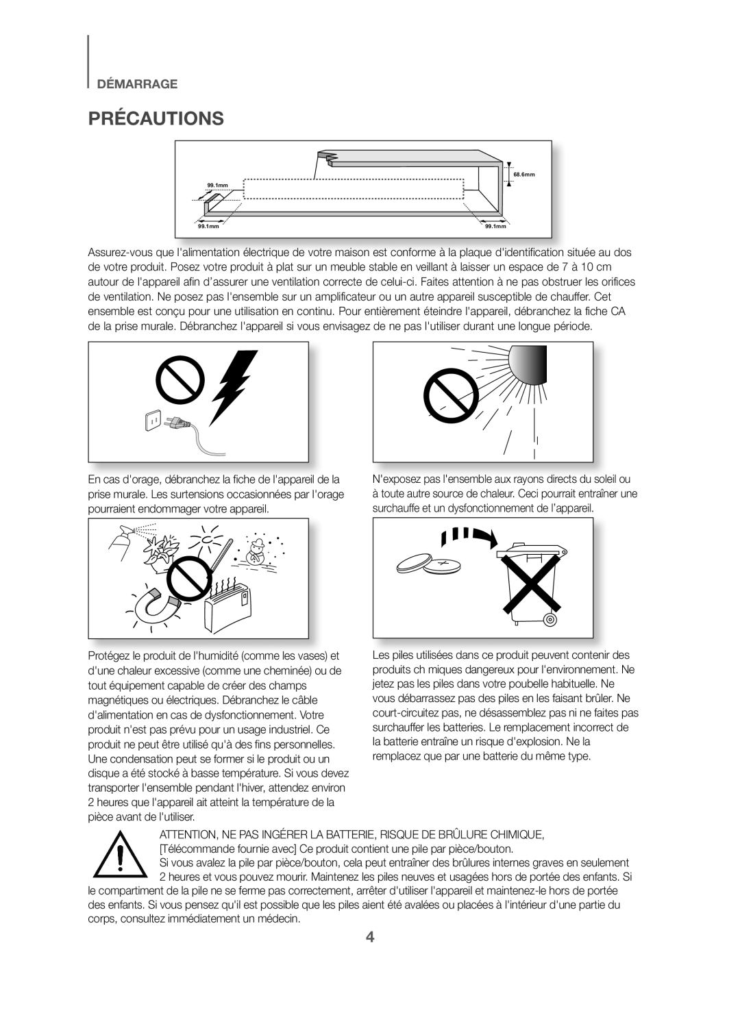 Samsung HW-J6001/EN, HW-J6001/TK, HW-J6000/EN manual Précautions, Nexposez pas lensemble aux rayons directs du soleil ou 