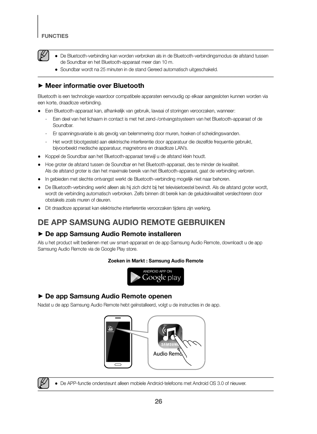 Samsung HW-J6011/XE, HW-J6001/TK, HW-J6000/EN manual DE APP Samsung Audio Remote Gebruiken, + Meer informatie over Bluetooth 