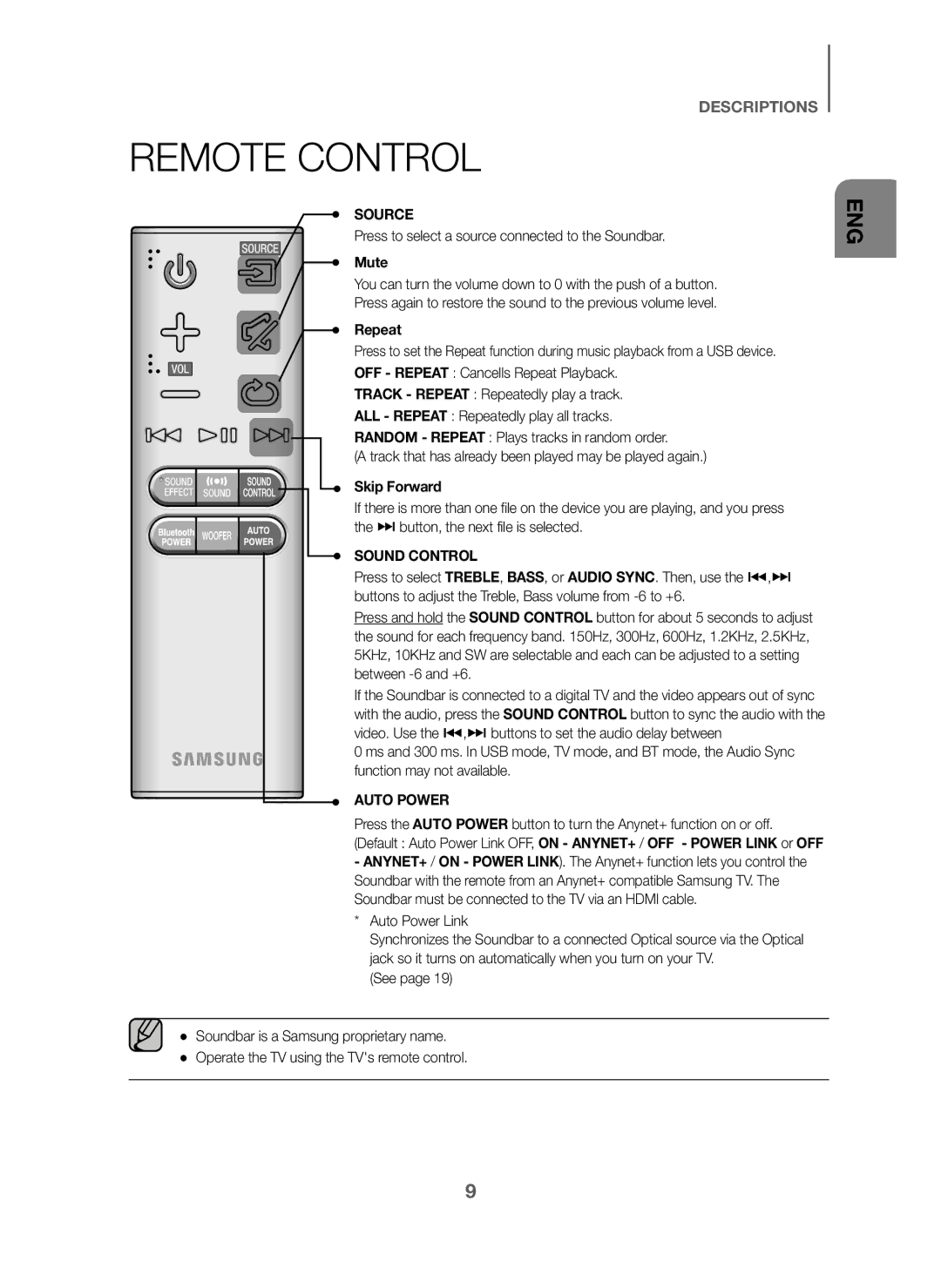 Samsung HW-J6000/EN, HW-J6001/TK, HW-J6001/EN, HW-J6001/ZF, HW-J6000/ZF manual Remote Control, Mute, Repeat, Skip Forward 