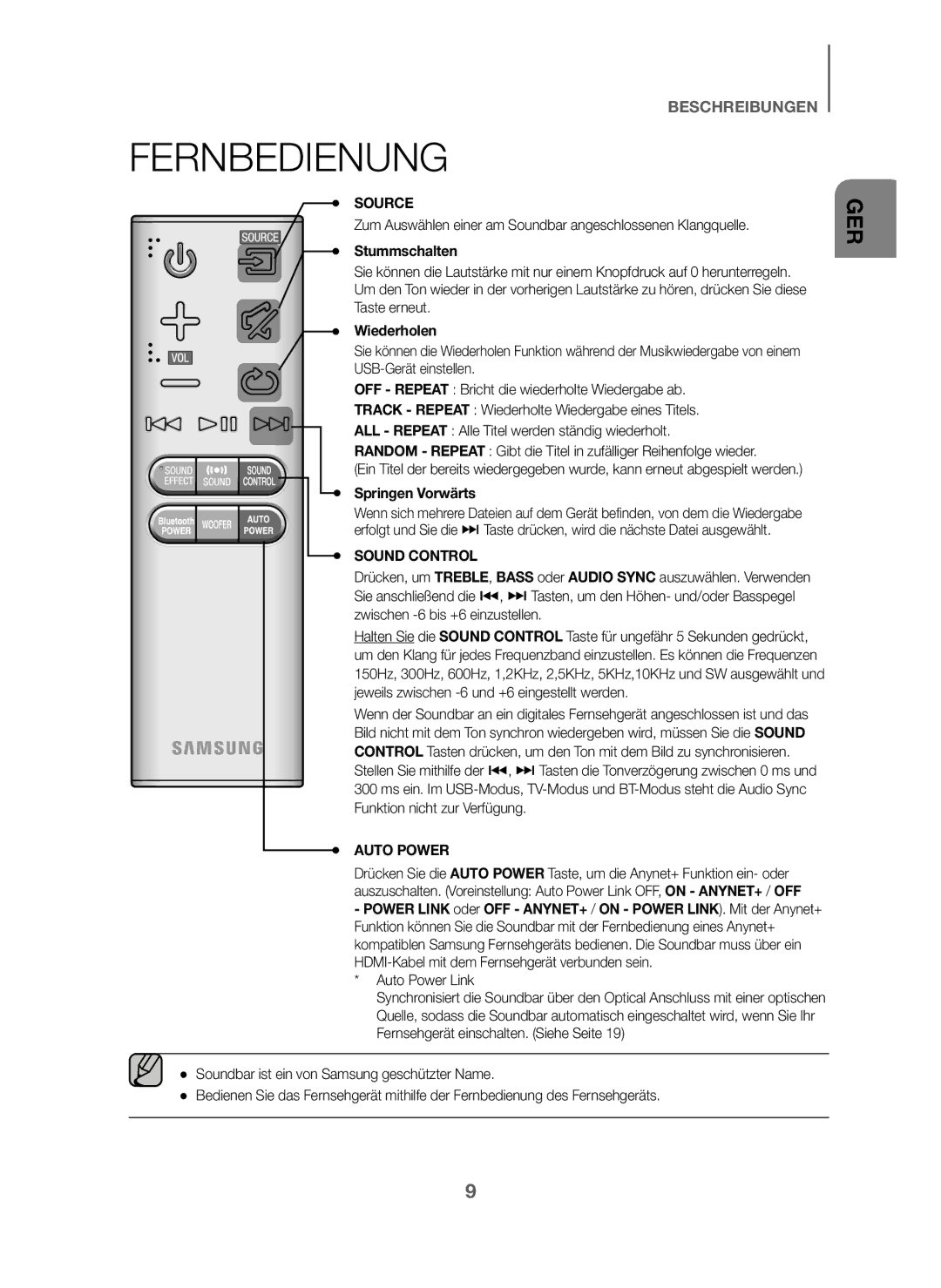 Samsung HW-J6001/ZF, HW-J6001/TK, HW-J6000/EN, HW-J6001/EN manual Fernbedienung, Stummschalten, Wiederholen, Springen Vorwärts 