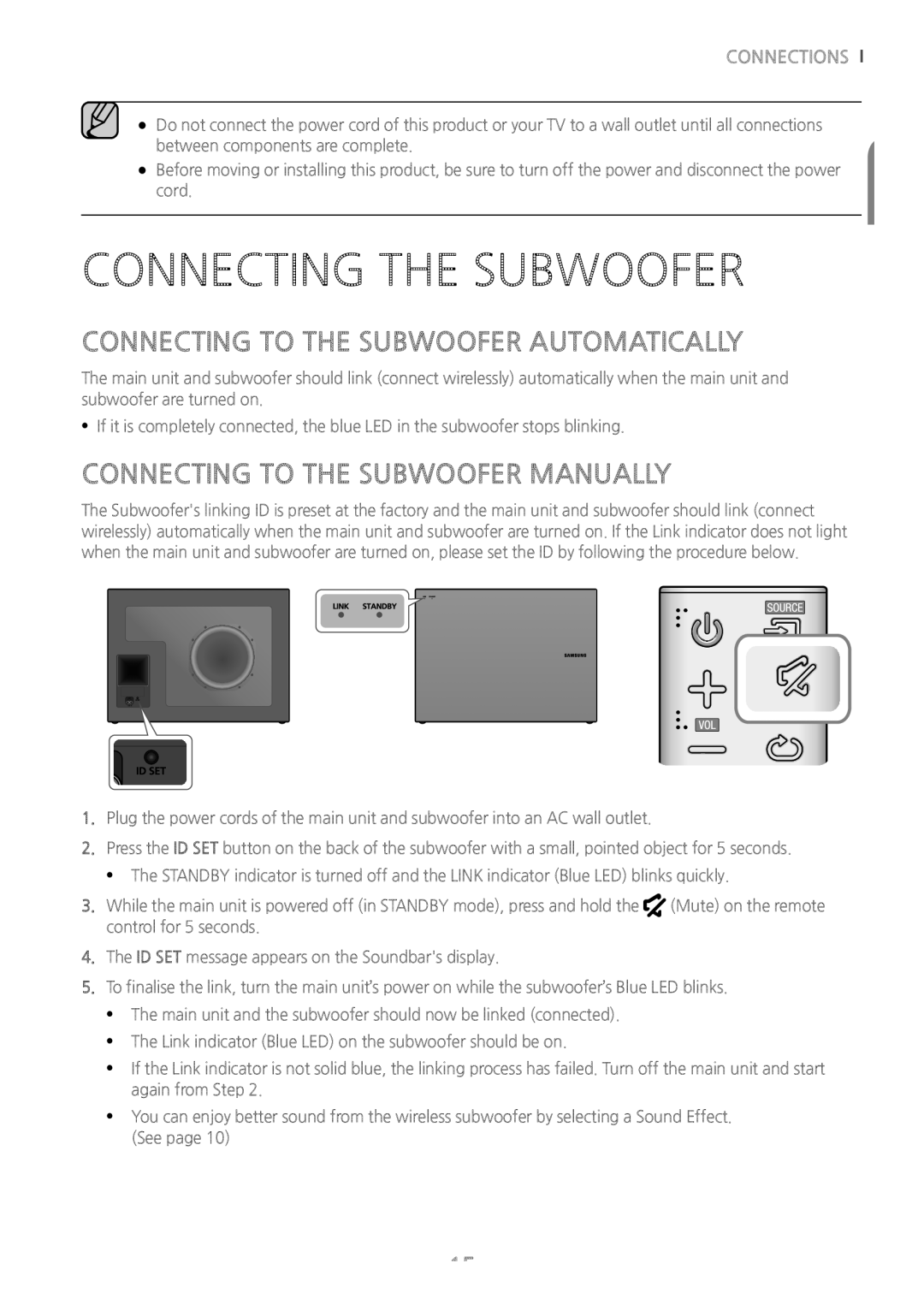 Samsung HW-J6010/XE, HW-J6001/TK, HW-J6000/EN manual Connecting the Subwoofer, Connecting to the Subwoofer Automatically 