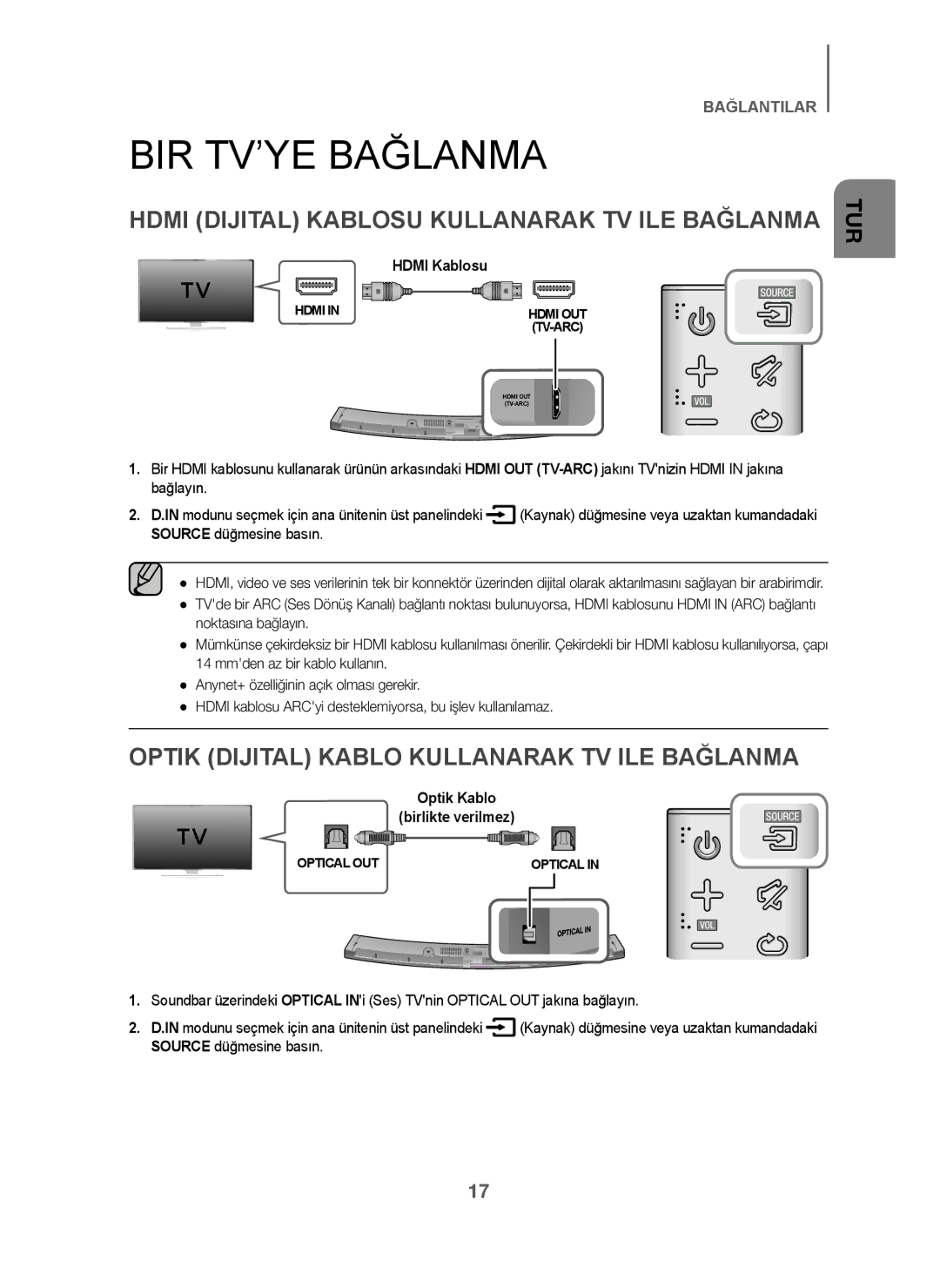 Samsung HW-J6001/EN, HW-J6001/TK manual BIR TV’YE Bağlanma, Hdmi Dijital Kablosu Kullanarak TV ILE Bağlanma, Hdmi Kablosu 