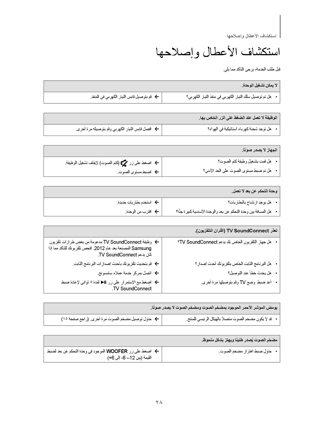 Samsung HW-J6001/UM manual ﺎﻬﺣﻼﺻﺇﻭ ﻝﺎﻁﻋﻷﺍ ﻑﺎﺷﻛﺗﺳﺍ 