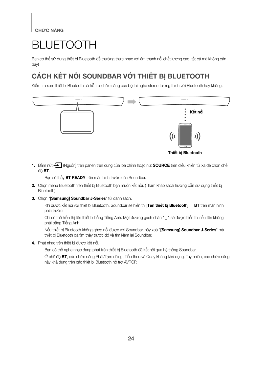 Samsung HW-J6001/XV manual Cách KẾT NỐI Soundbar VỚI Thiết BỊ Bluetooth, Kết nối Thiết bị Bluetooth 