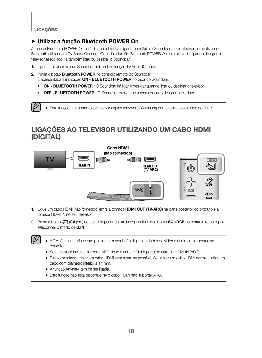 Samsung HW-J6001/ZF manual Ligações AO Televisor Utilizando UM Cabo Hdmi Digital, + Utilizar a função Bluetooth Power On 