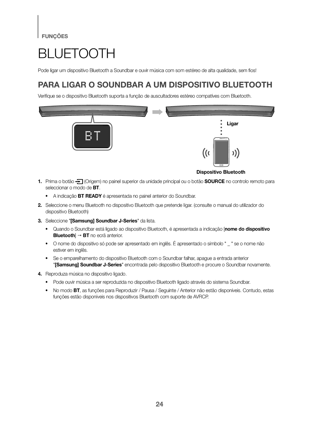Samsung HW-J6001/ZF, HW-J6000/ZF manual Para Ligar O Soundbar a UM Dispositivo Bluetooth, Ligar Dispositivo Bluetooth 