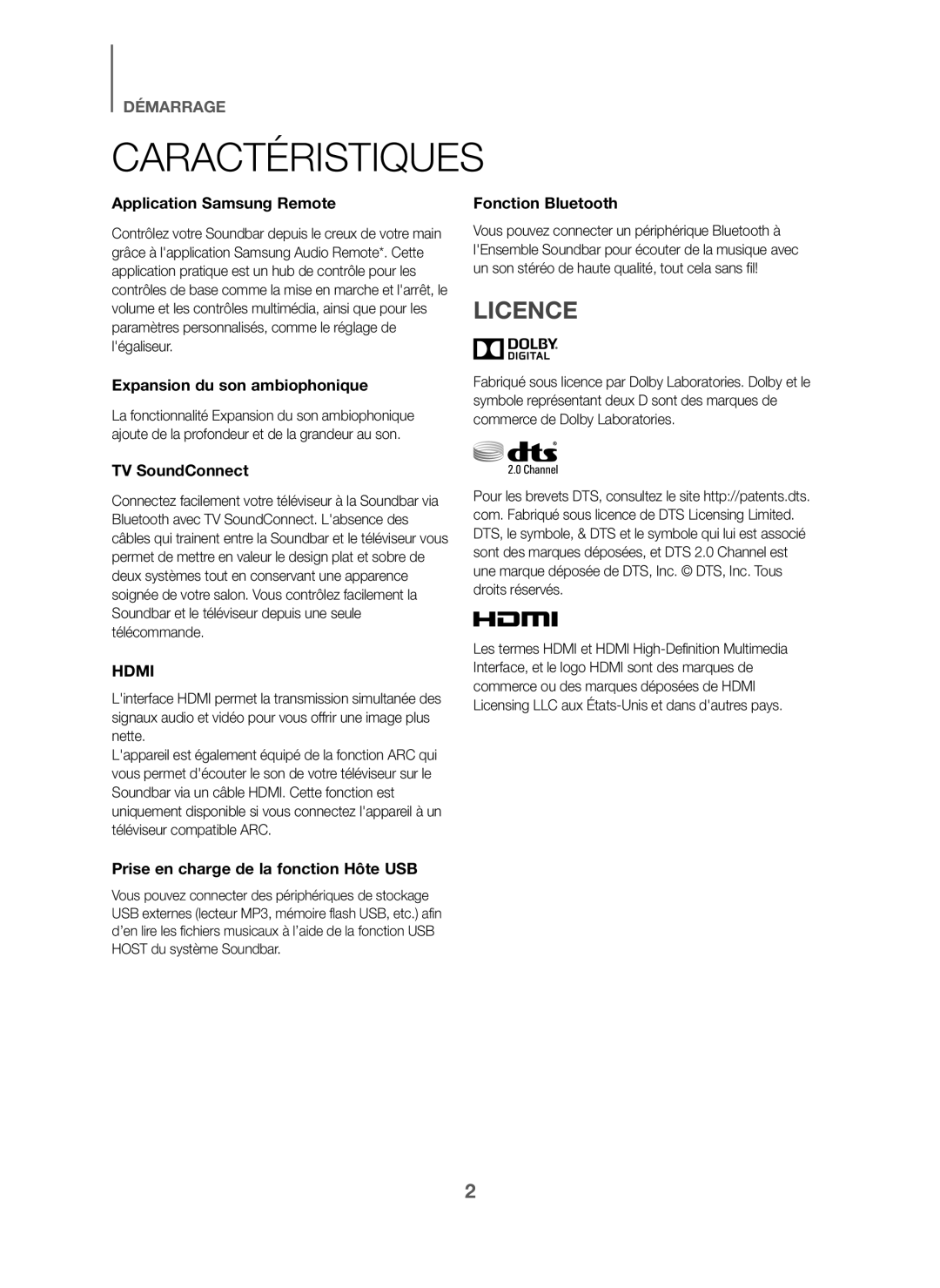 Samsung HW-J6001/ZF, HW-J6000/ZF manual Caractéristiques, Licence 