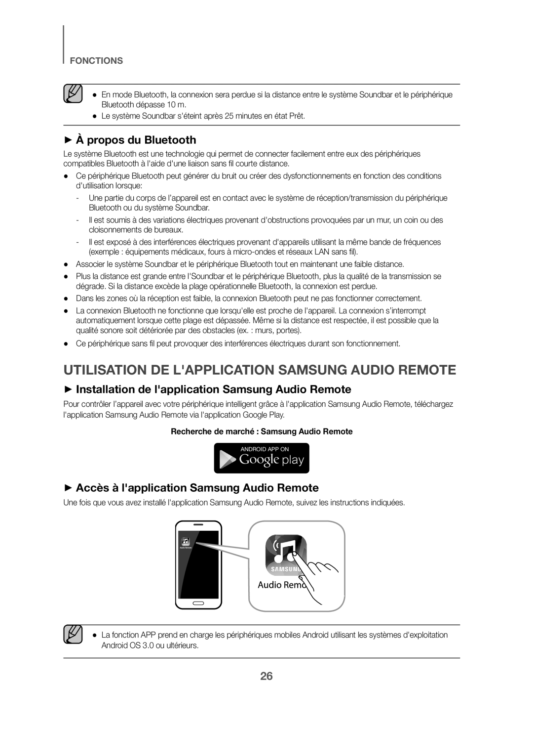 Samsung HW-J6001/ZF, HW-J6000/ZF manual Utilisation DE Lapplication Samsung Audio Remote, + À propos du Bluetooth 