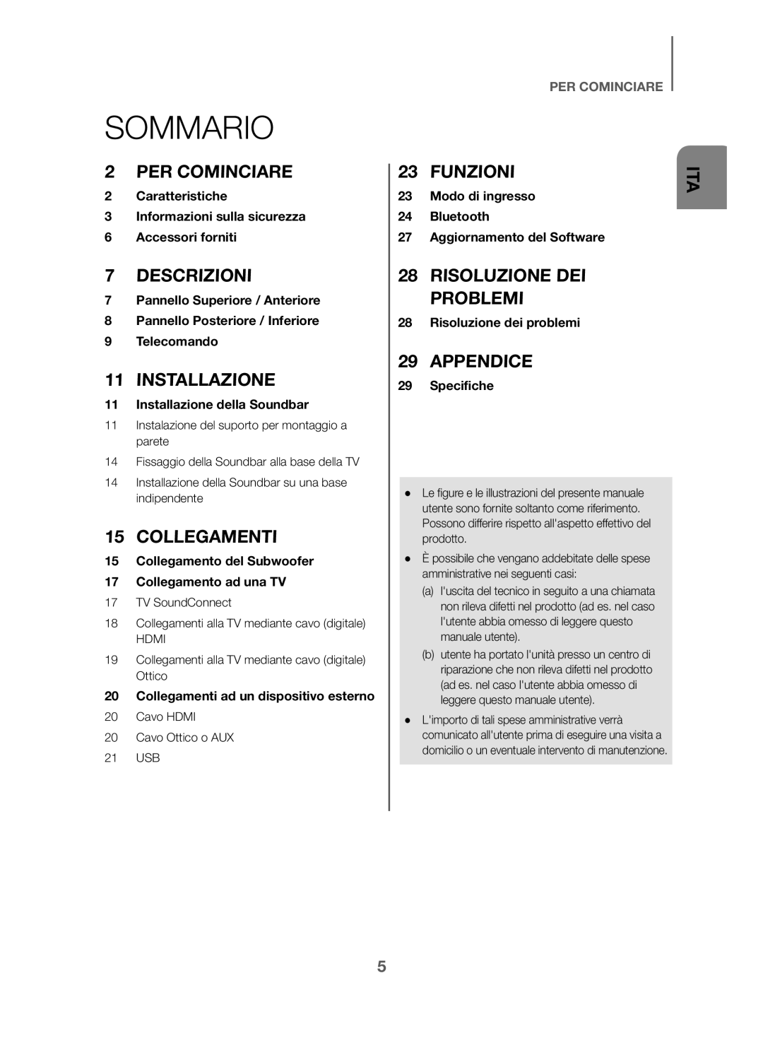 Samsung HW-J6000/ZF manual Sommario, Collegamenti alla TV mediante cavo digitale Ottico, Cavo Hdmi Cavo Ottico o AUX 21 USB 