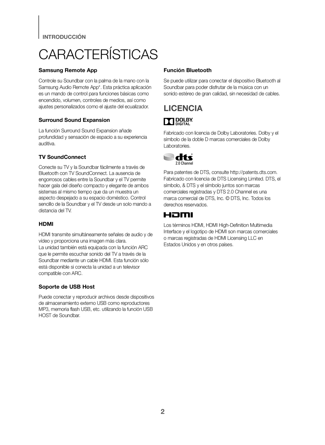 Samsung HW-J6001/ZF, HW-J6000/ZF manual Características, Licencia 