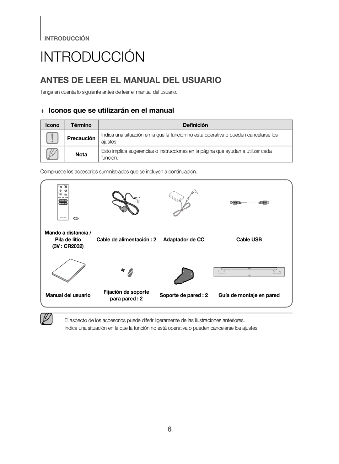 Samsung HW-J6001/ZF Introducción, Antes DE Leer EL Manual DEL Usuario, + Iconos que se utilizarán en el manual 