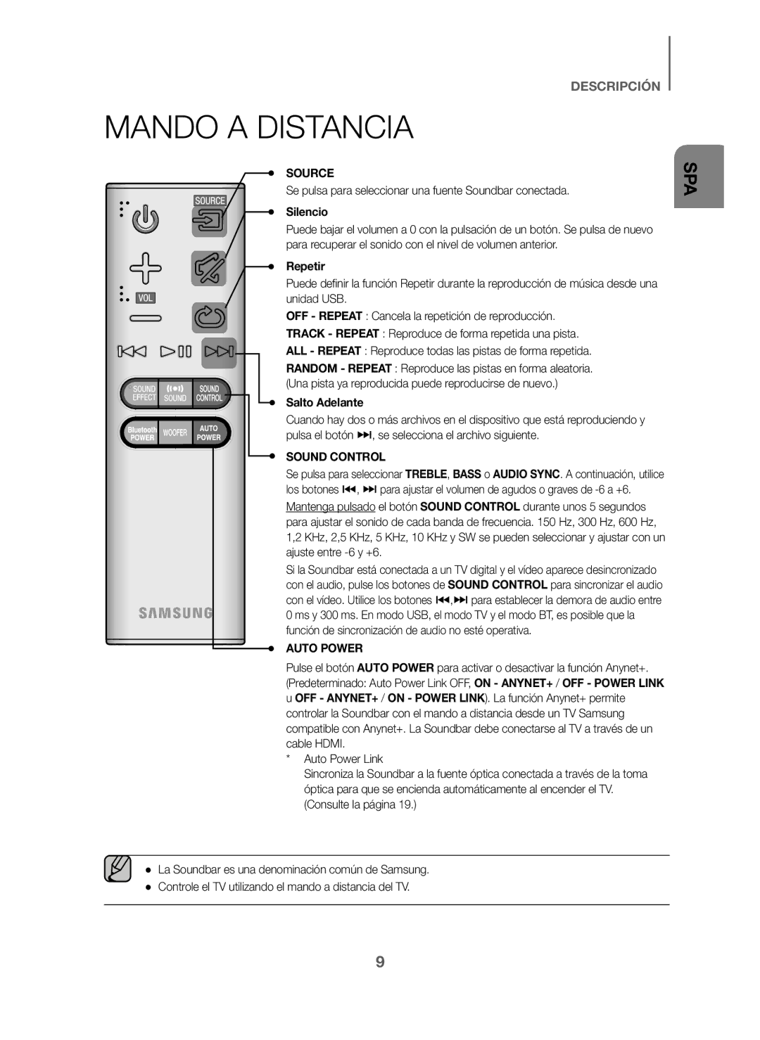 Samsung HW-J6000/ZF manual Mando a Distancia, Se pulsa para seleccionar una fuente Soundbar conectada, Silencio, Repetir 