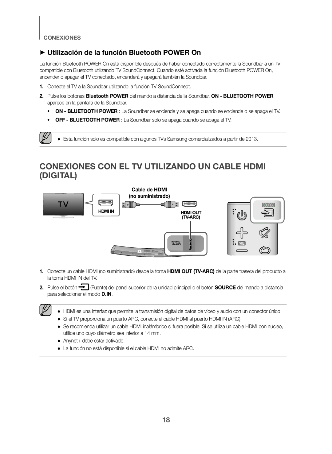 Samsung HW-J6001/ZF Conexiones CON EL TV Utilizando UN Cable Hdmi Digital, + Utilización de la función Bluetooth Power On 