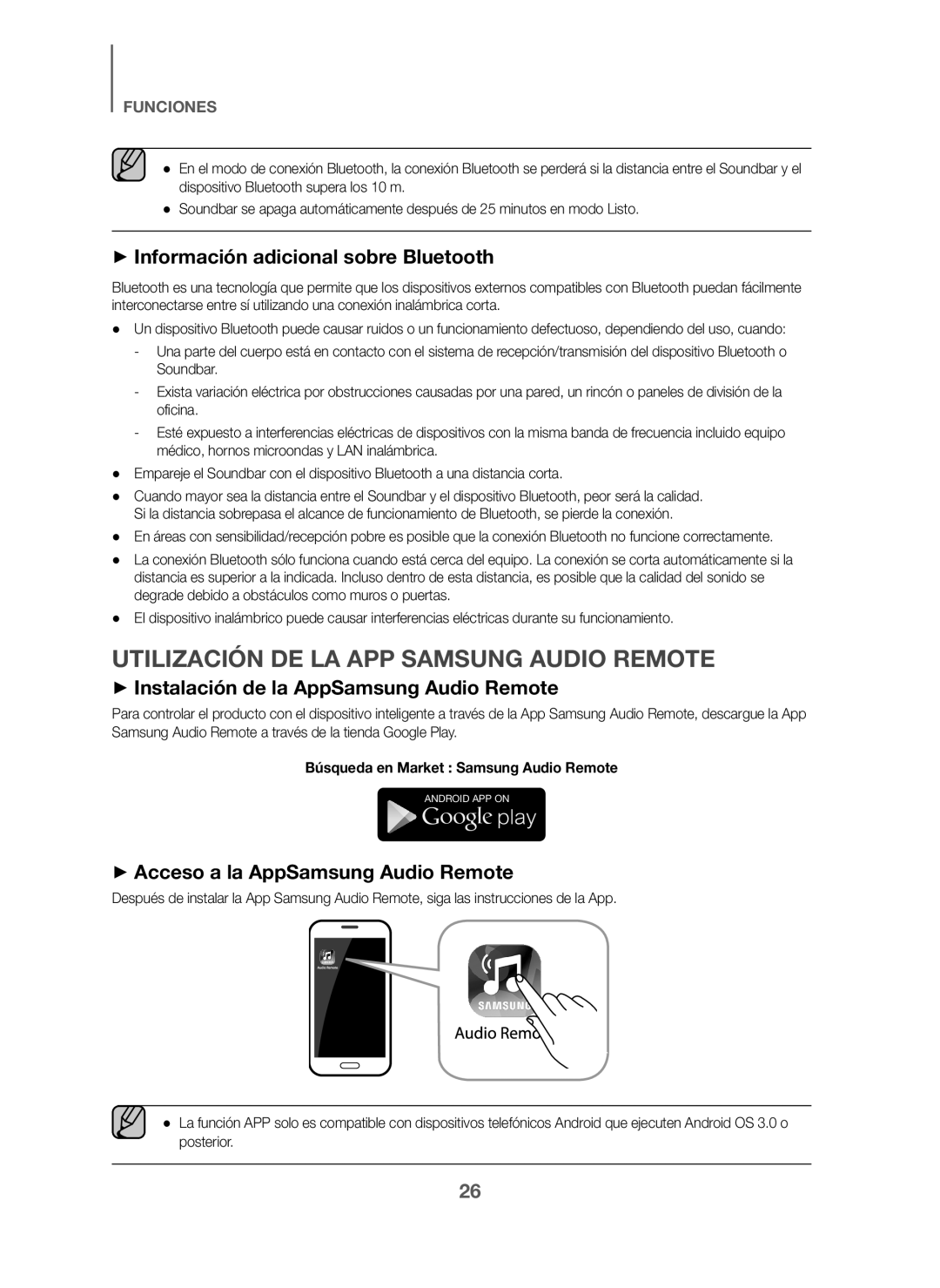 Samsung HW-J6001/ZF, HW-J6000/ZF manual Utilización DE LA APP Samsung Audio Remote, + Información adicional sobre Bluetooth 