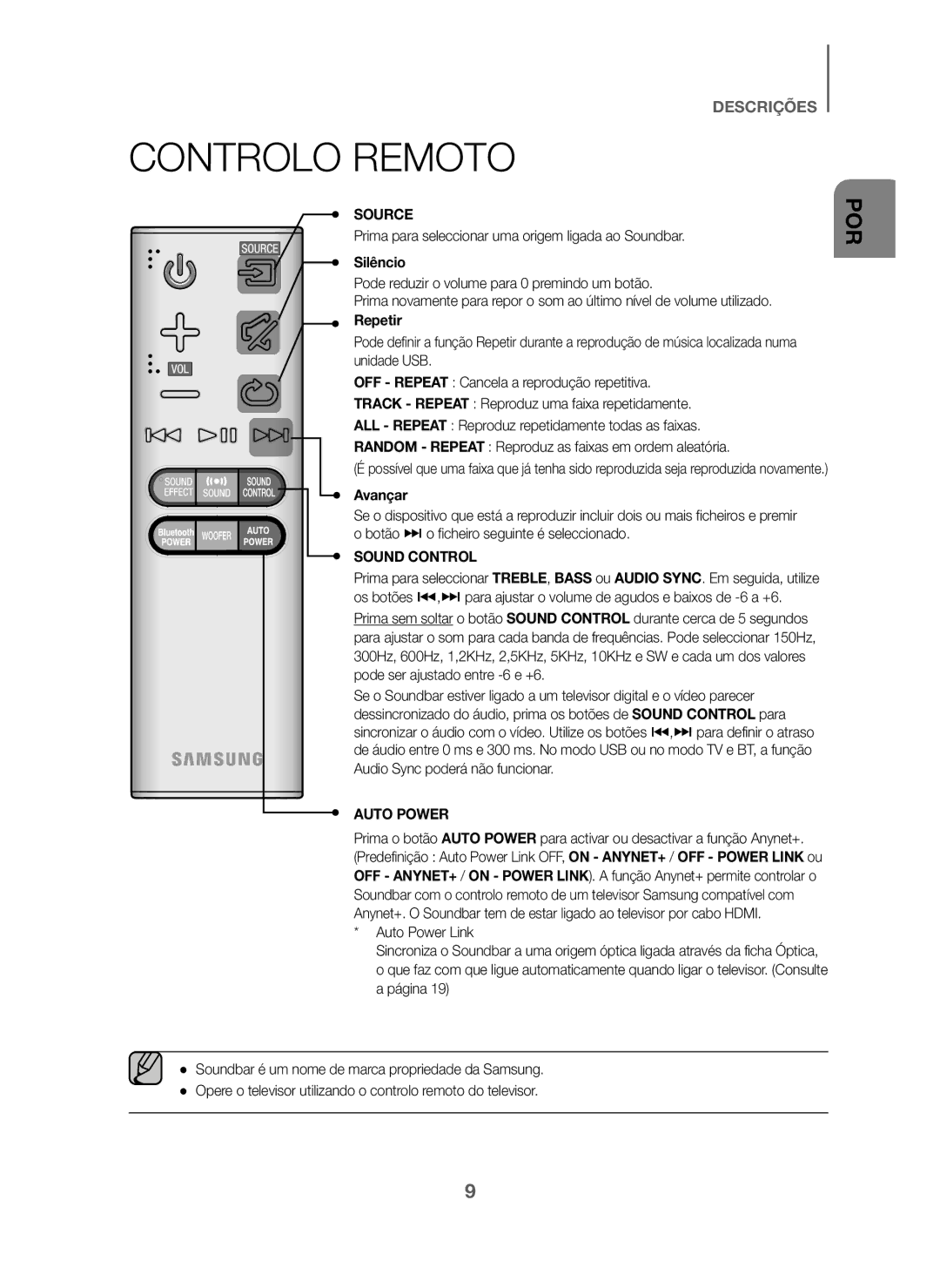 Samsung HW-J6000/ZF, HW-J6001/ZF Controlo Remoto, Prima para seleccionar uma origem ligada ao Soundbar, Silêncio, Avançar 