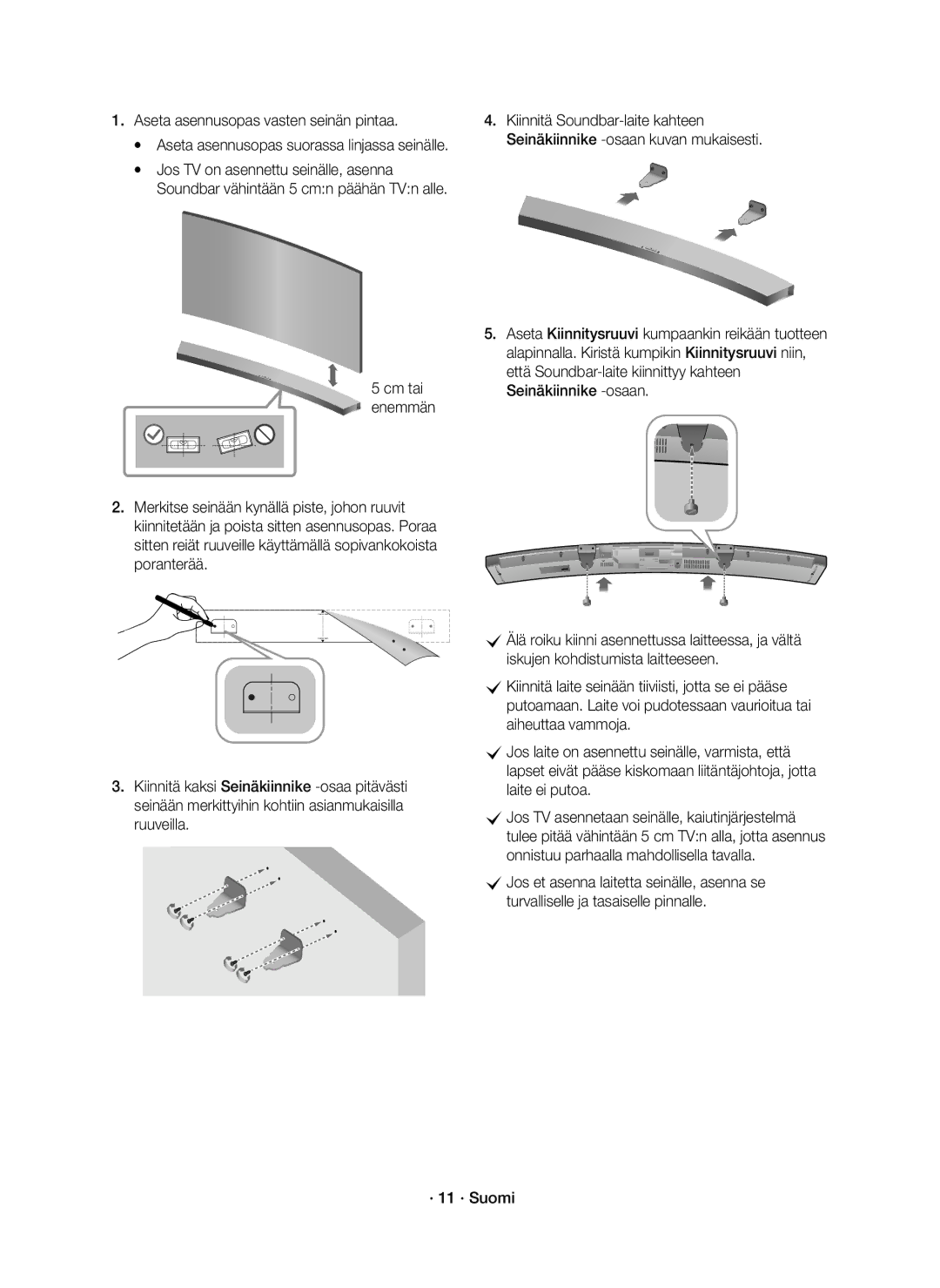 Samsung HW-J6010R/XE, HW-J6011R/XE manual Aseta asennusopas vasten seinän pintaa 