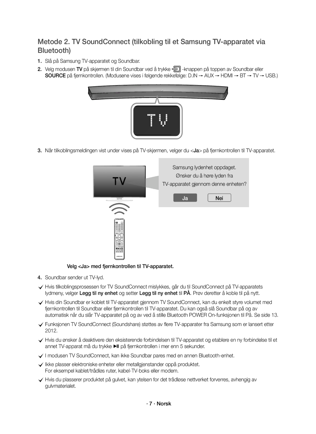 Samsung HW-J6011R/XE, HW-J6010R/XE manual Slå på Samsung TV-apparatet og Soundbar, JaNei 