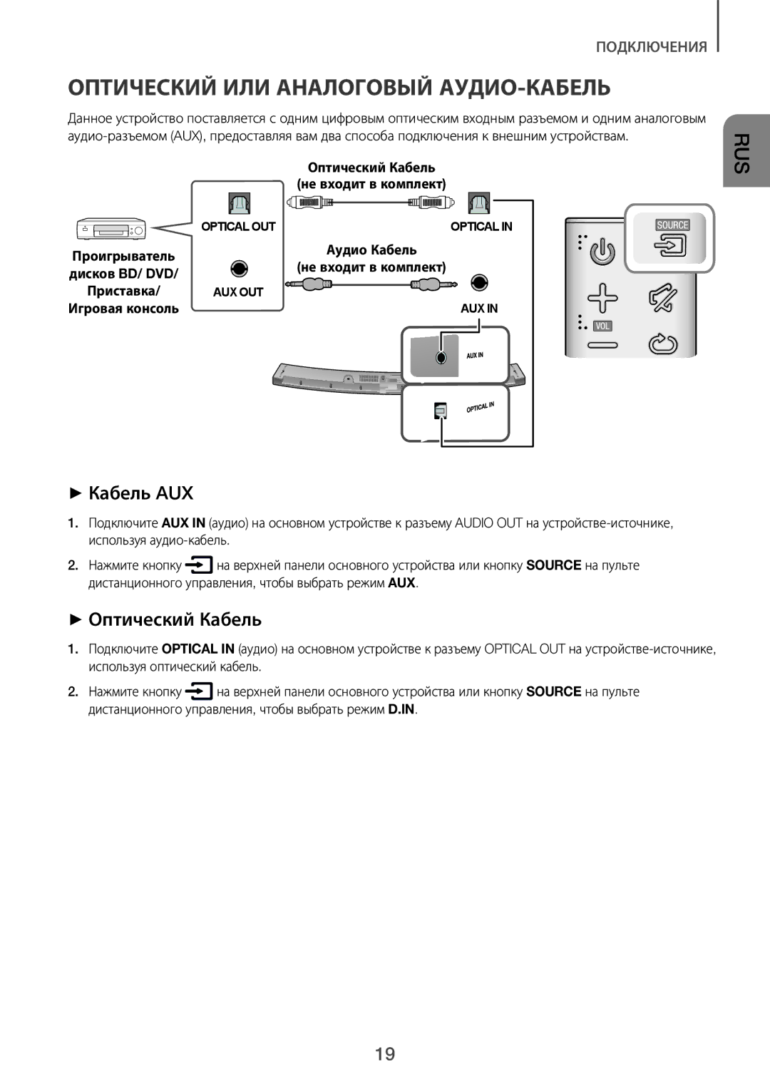 Samsung HW-J6500R/RU manual Оптический ИЛИ Аналоговый АУДИО-КАБЕЛЬ, Дисков BD/ DVD 