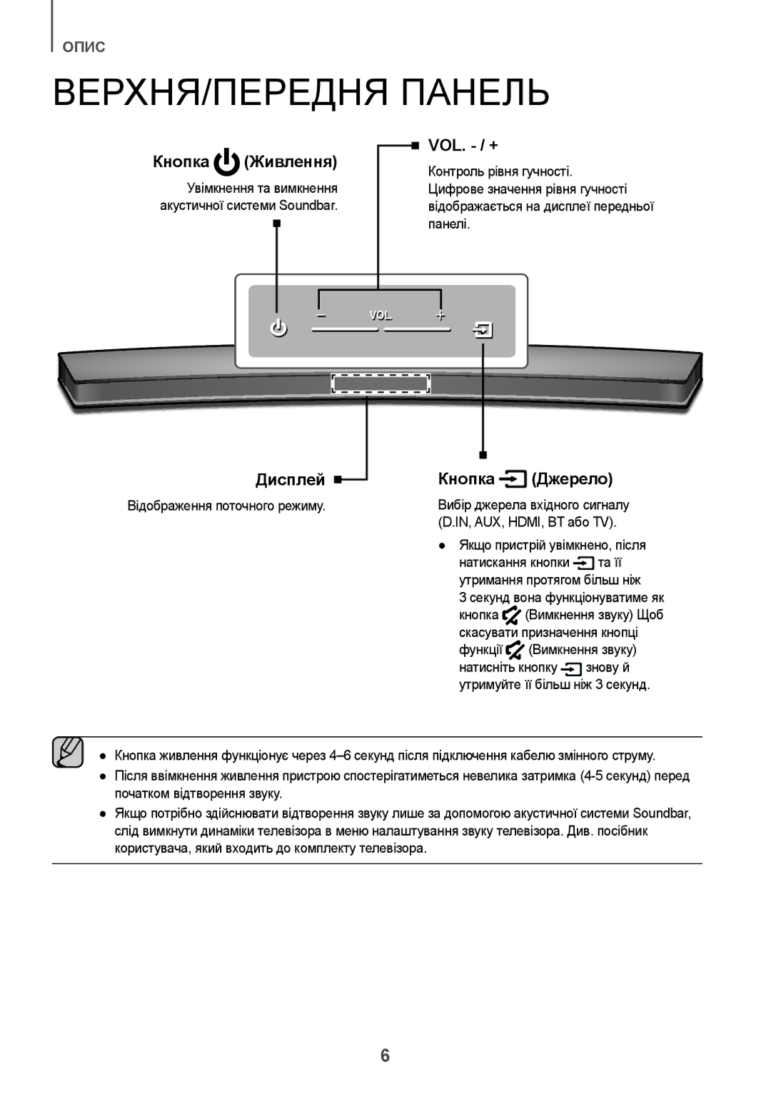 Samsung HW-J6500R/RU manual ВЕРХНЯ/ПЕРЕДНЯ Панель, Відображення поточного режиму 