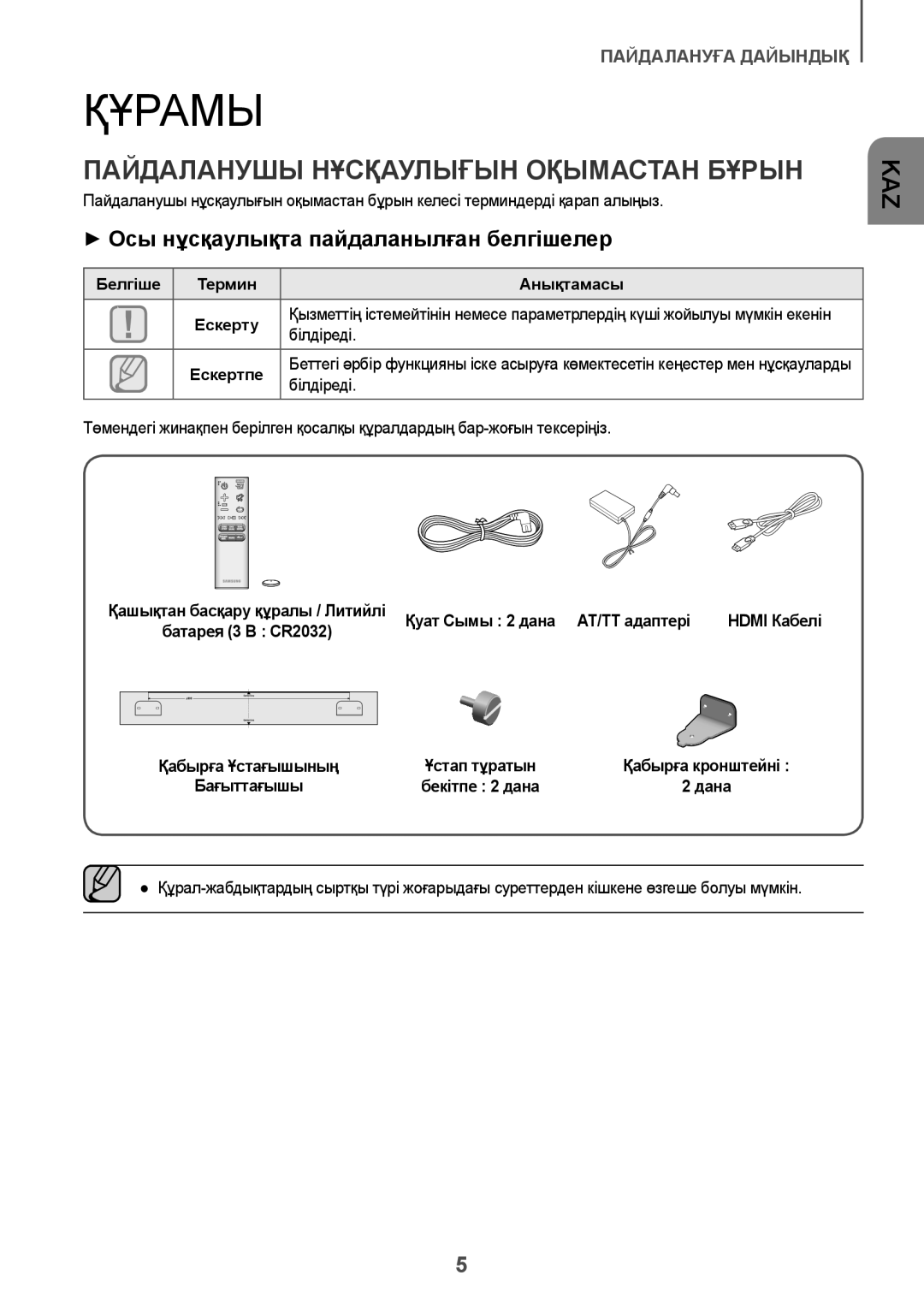 Samsung HW-J6500R/RU manual Құрамы, Пайдаланушы Нұсқаулығын Оқымастан Бұрын, ++Осы нұсқаулықта пайдаланылған белгішелер 