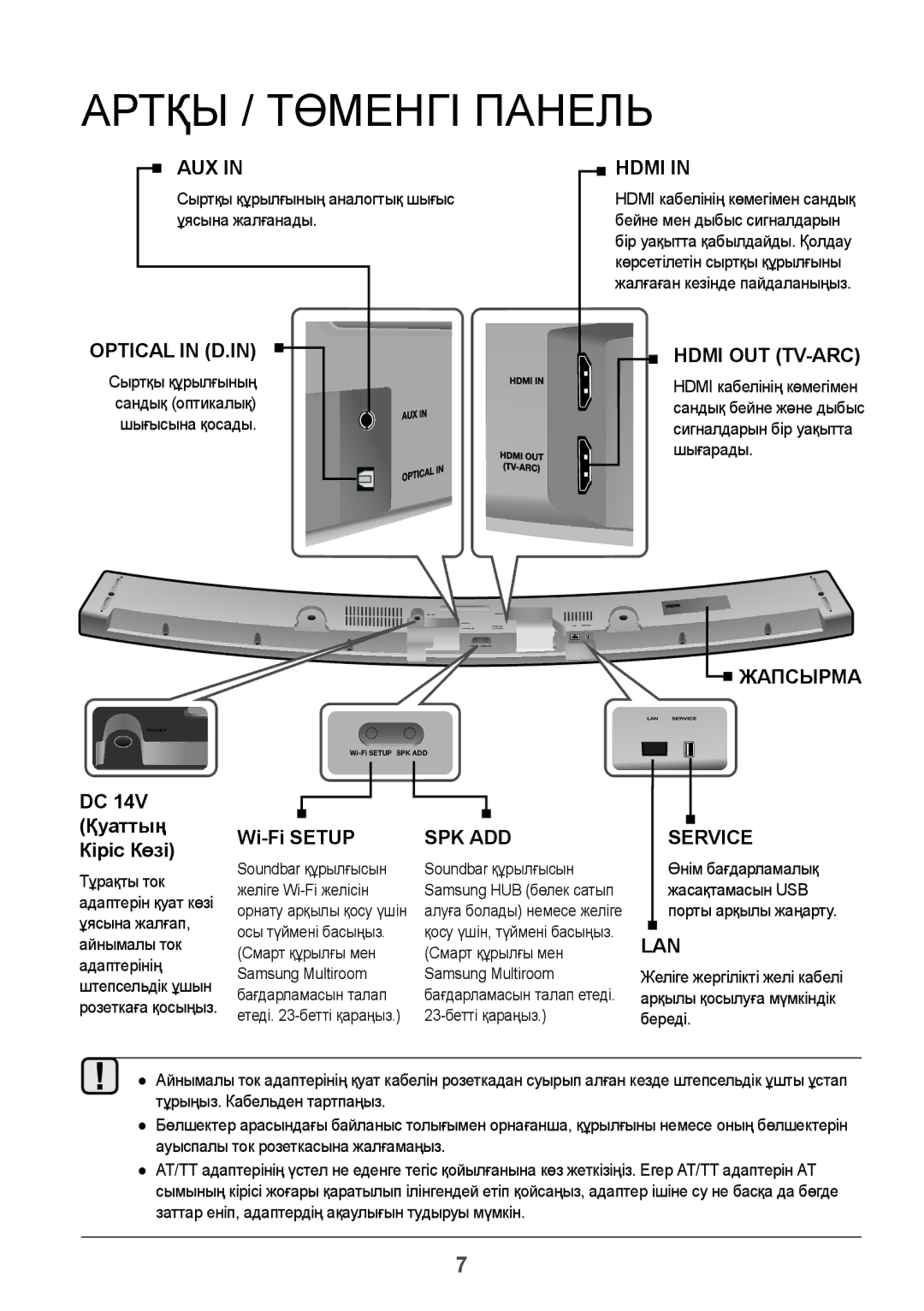 Samsung HW-J6500R/RU manual Артқы / Төменгі Панель, Сыртқы құрылғының аналогтық шығыс ұясына жалғанады 